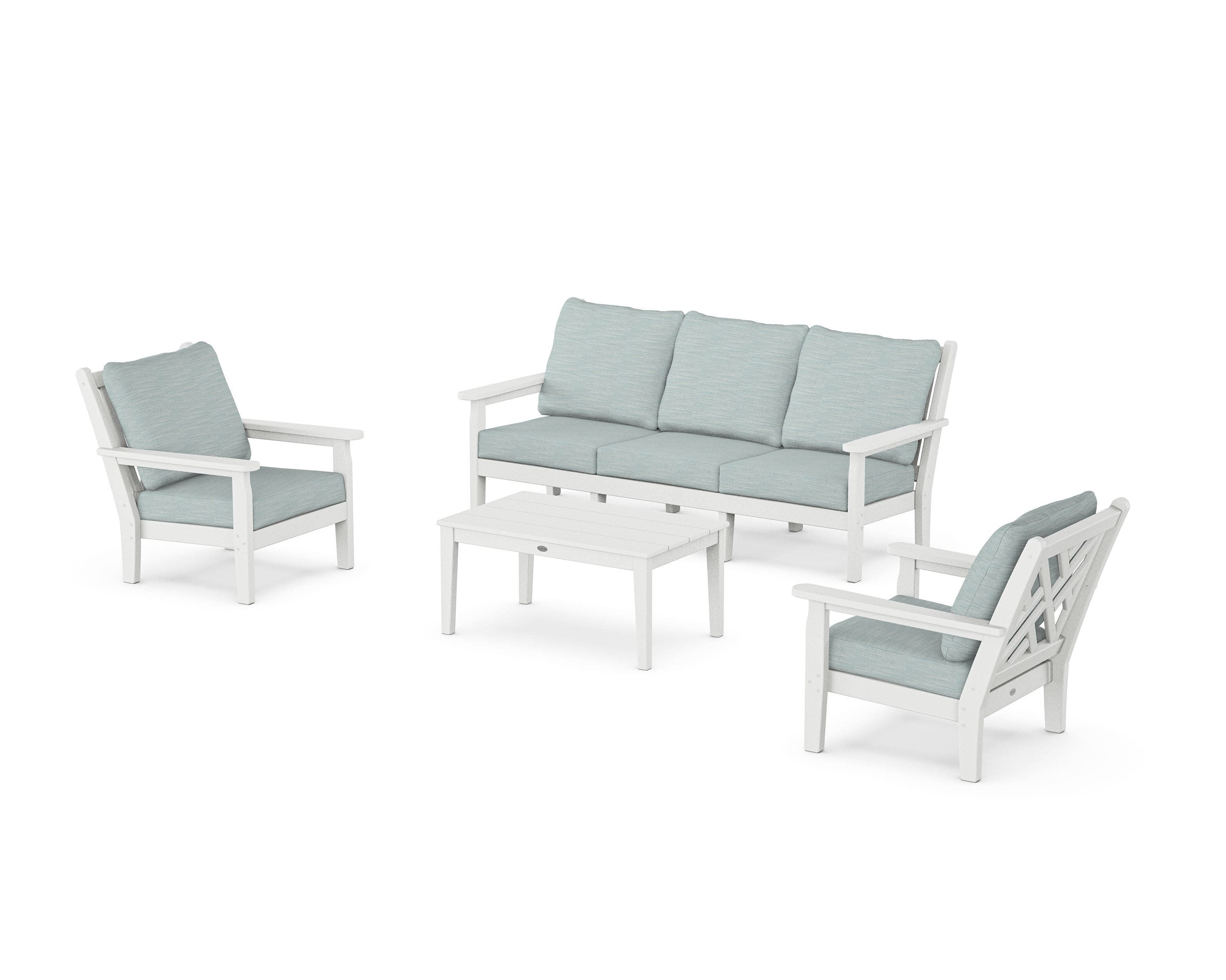 Chippendale 4-Piece Deep Seating Set with Sofa in White / Soothe Mist