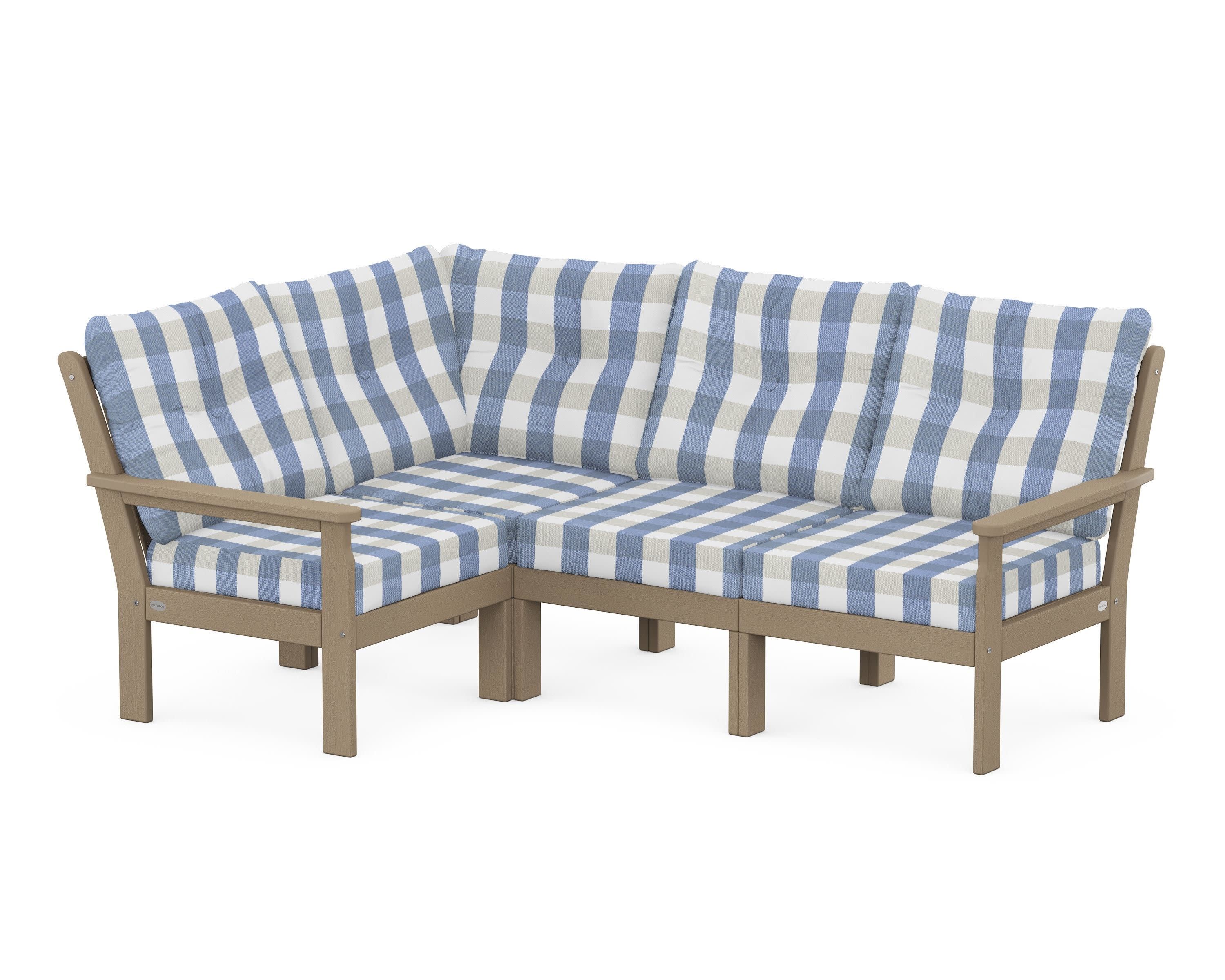 Vineyard 4-Piece Sectional in Vintage Sahara / Buffalo Plaid Sky Blue