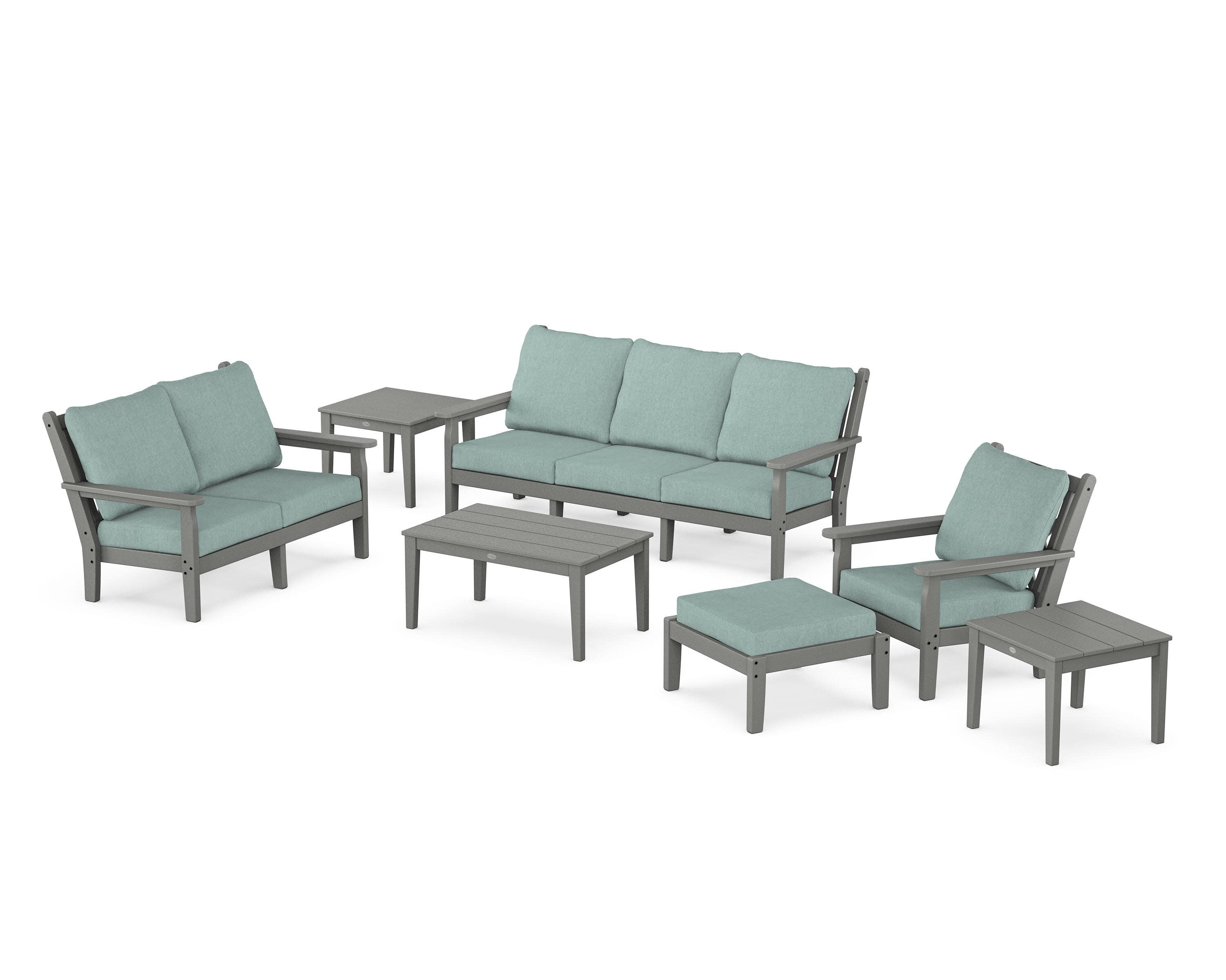 Chippendale 7-Piece Deep Seating Set in Slate Grey / Glacier Spa