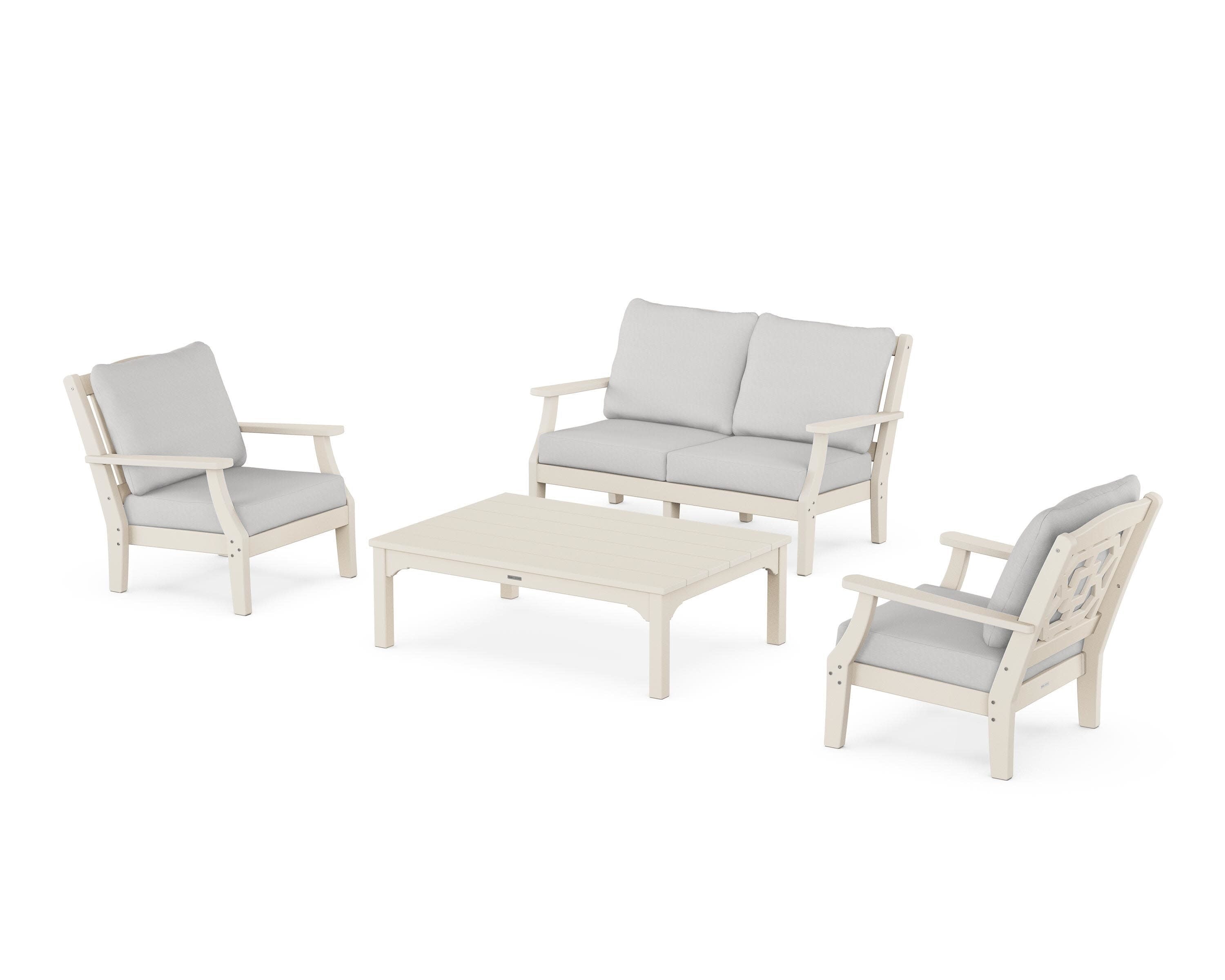 Chinoiserie 4-Piece Deep Seating Set with Loveseat in Sand / Diamond in the Rough
