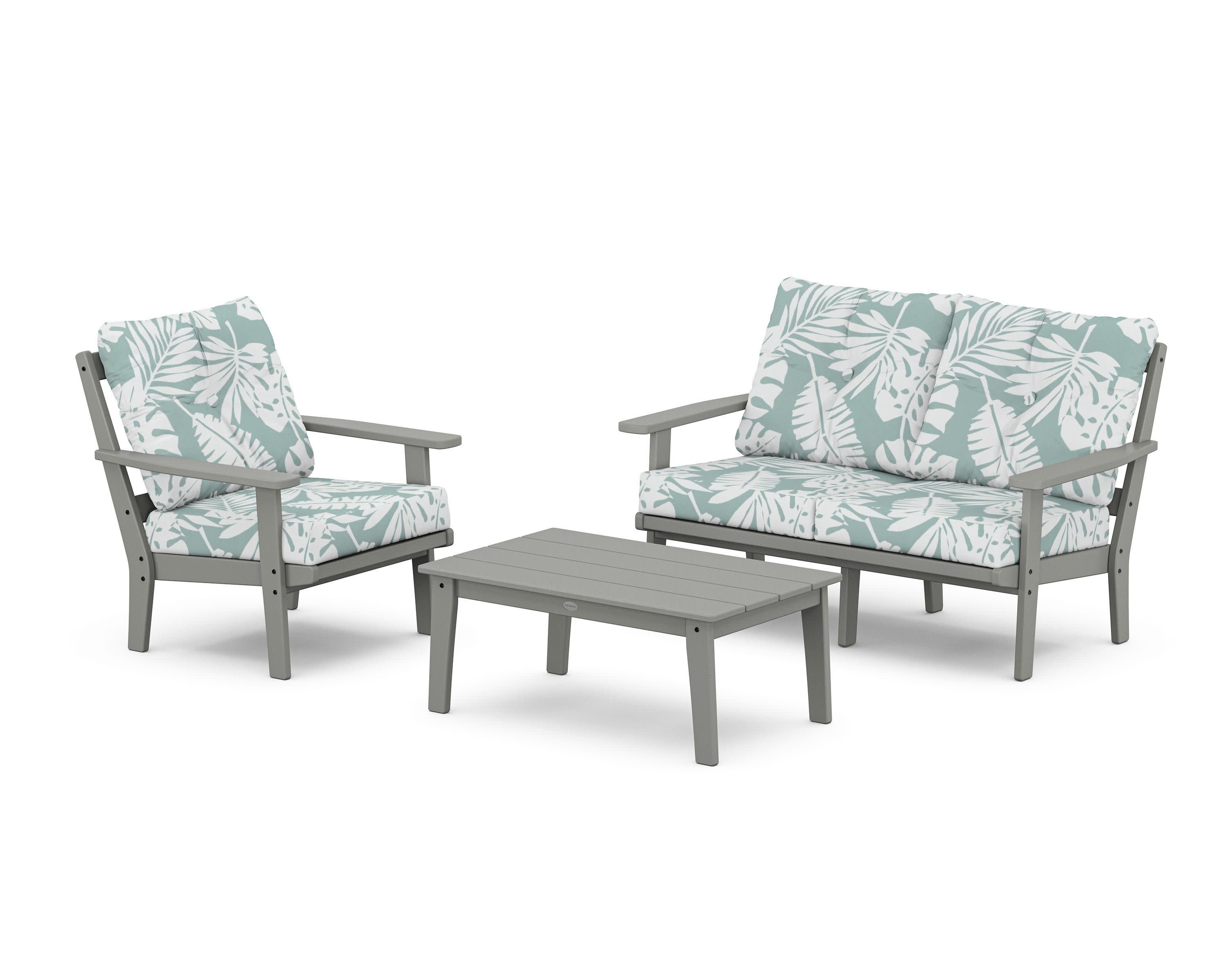 Oxford 3-Piece Deep Seating Set with Loveseat in Slate Grey / Leaf Glacier Spa