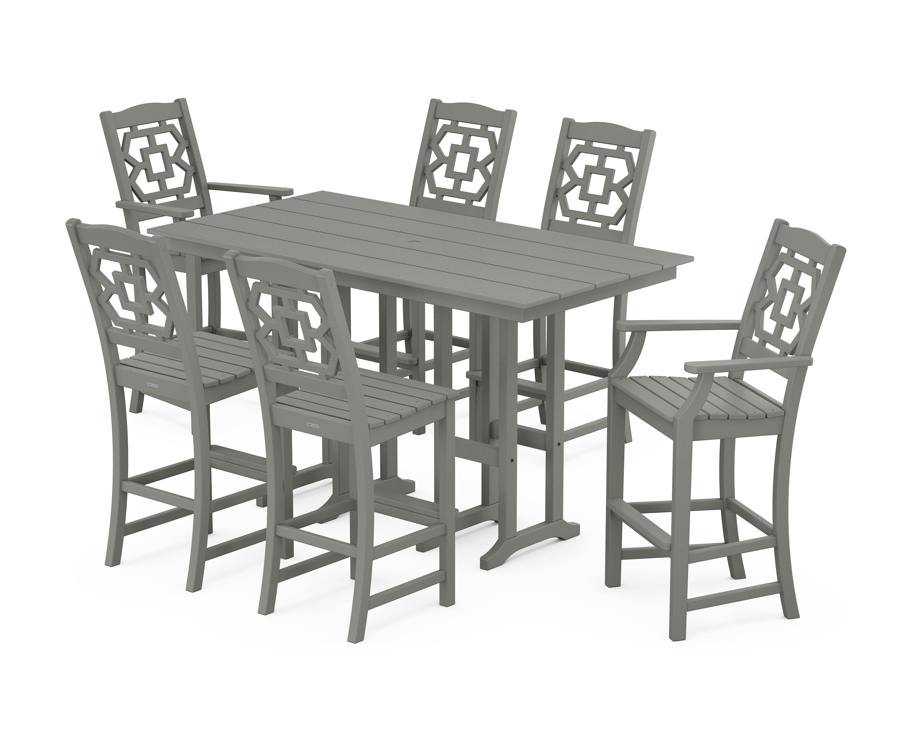 Chinoiserie 7-Piece Farmhouse Bar Set in Slate Grey