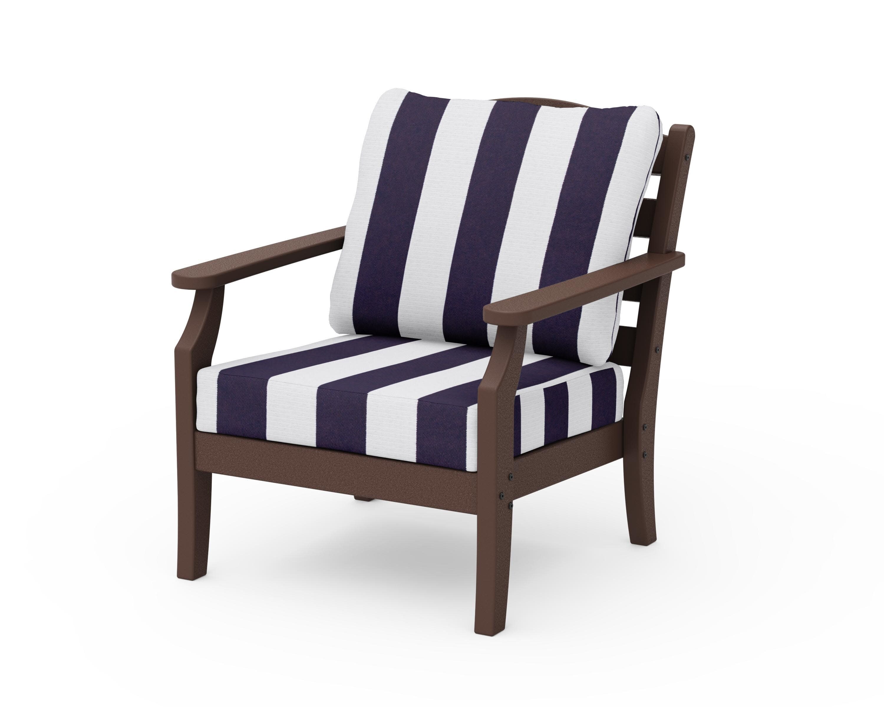 Savannah Deep Seating Chair in Mahogany / Cabana Stripe Navy