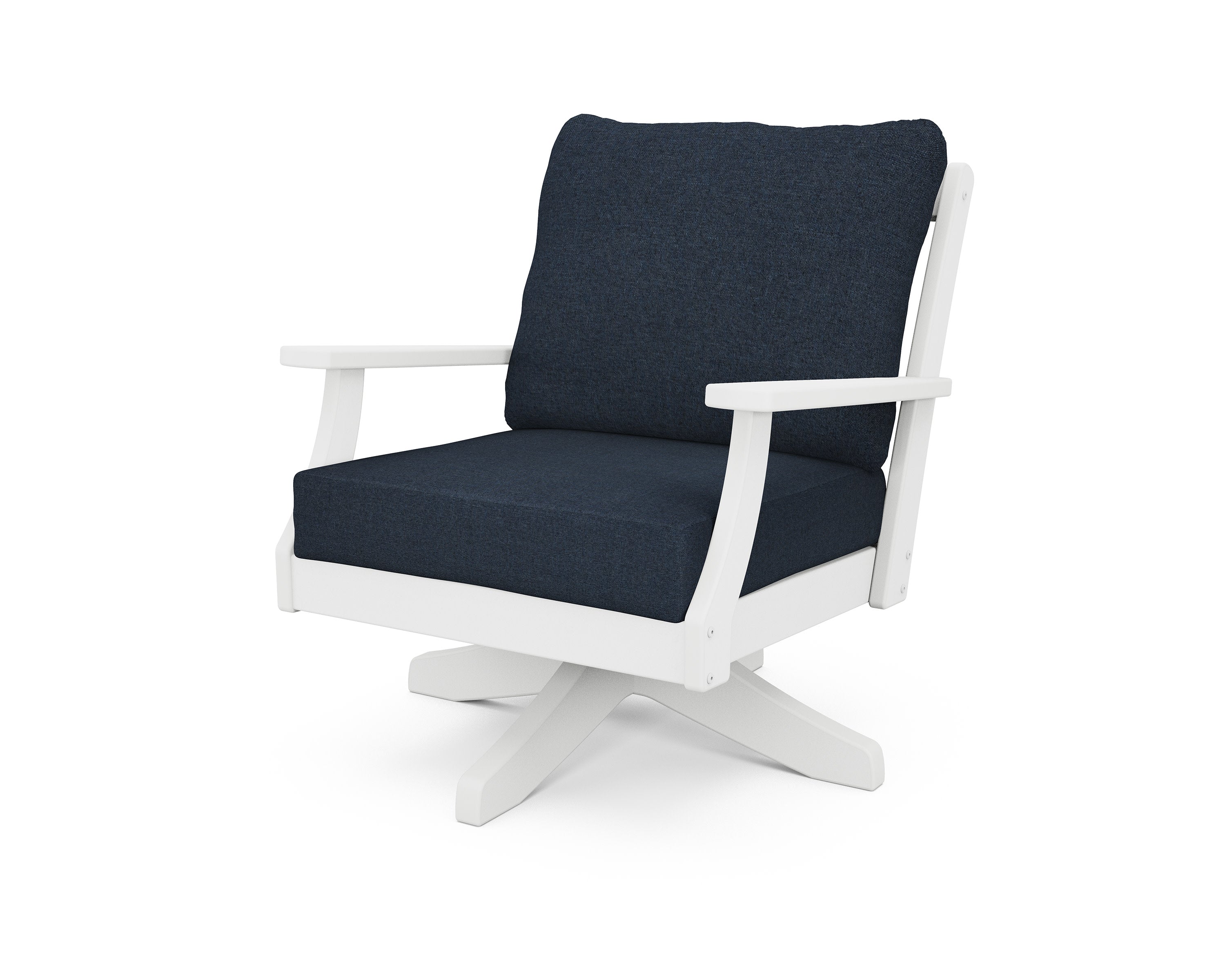 Braxton Deep Seating Swivel Chair in White / Marine Indigo