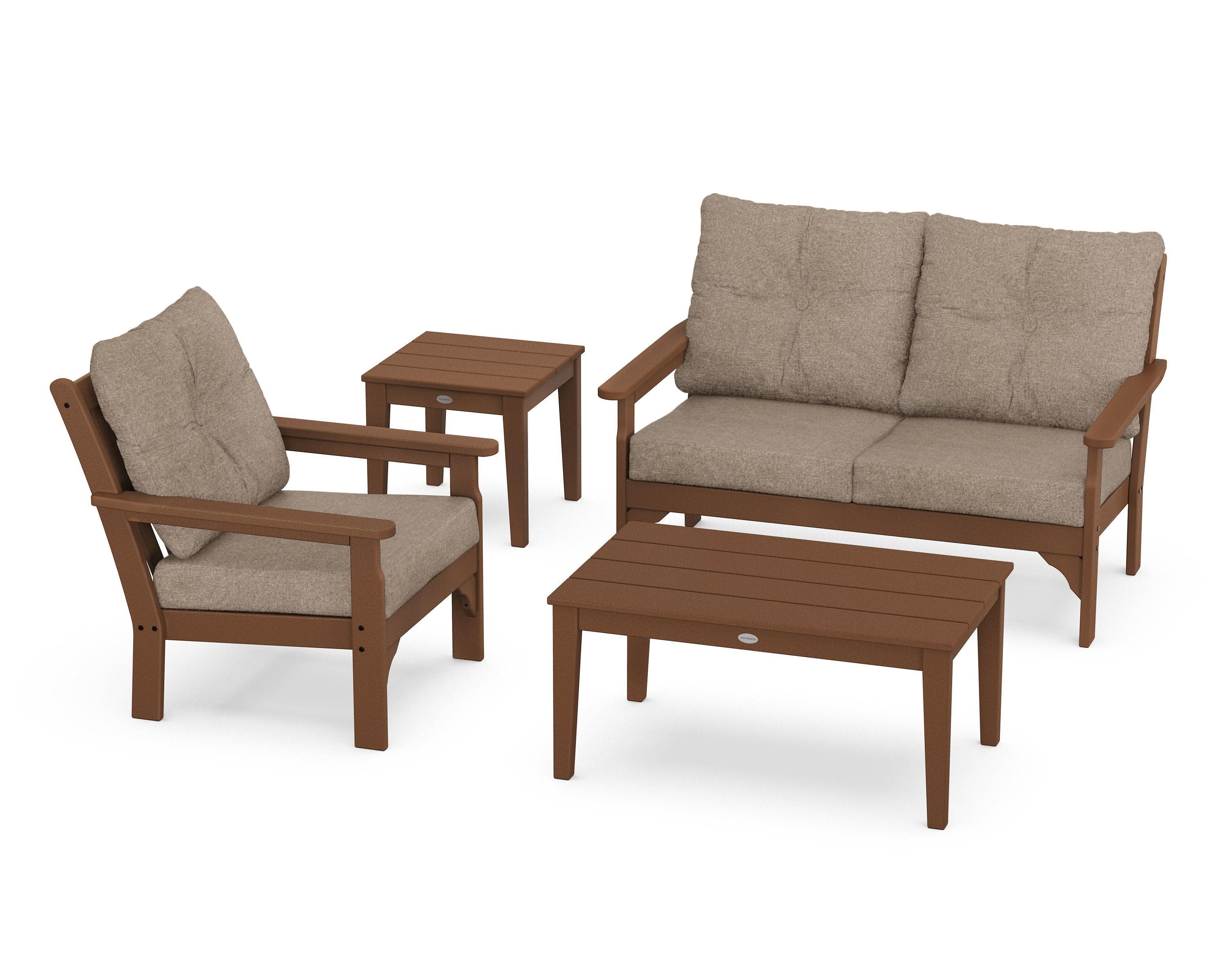 Vineyard 4-Piece Deep Seating Set in Teak / Spiced Burlap