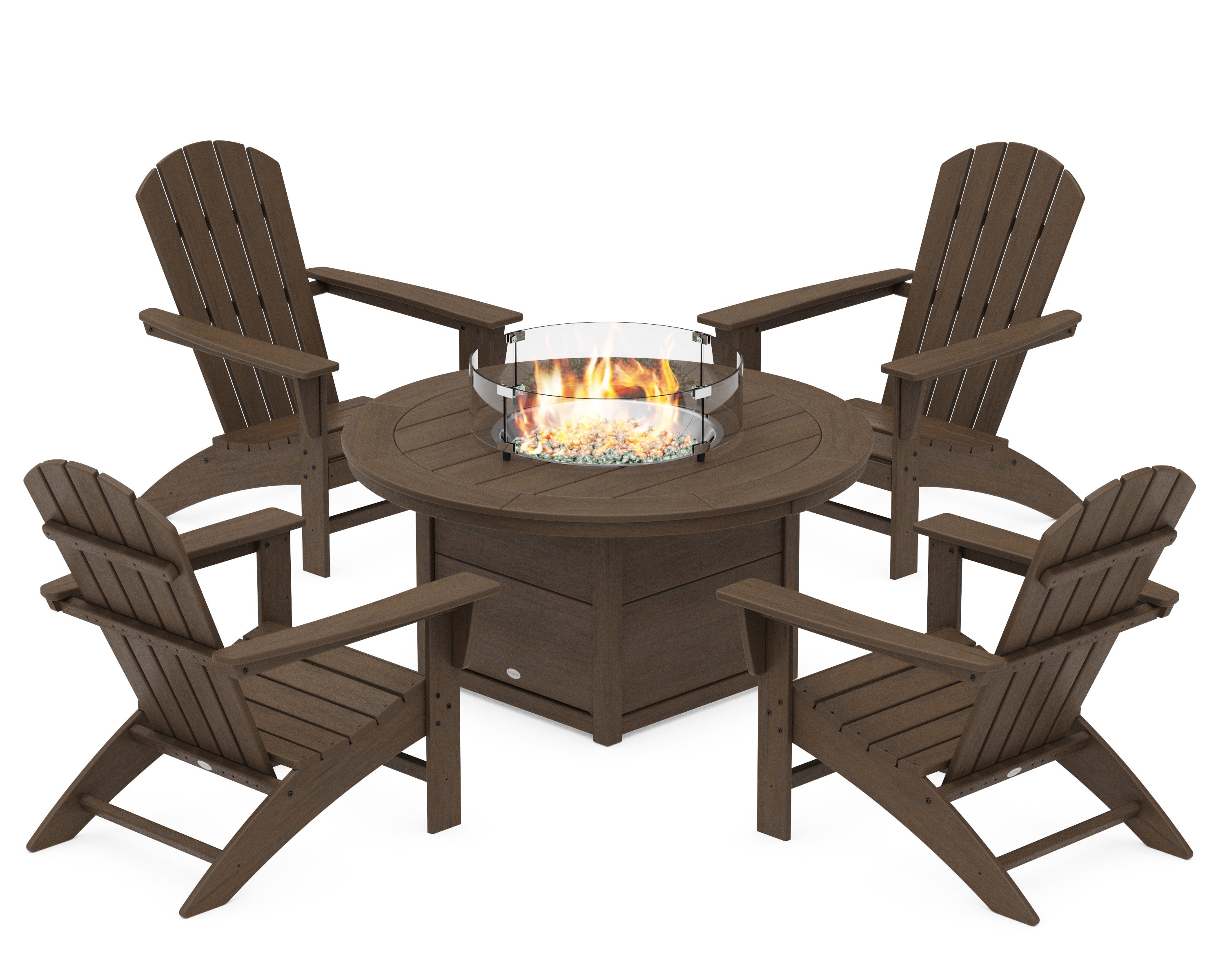 Nautical 5-Piece Adirondack Chair Conversation Set with Fire Pit Table in Kona