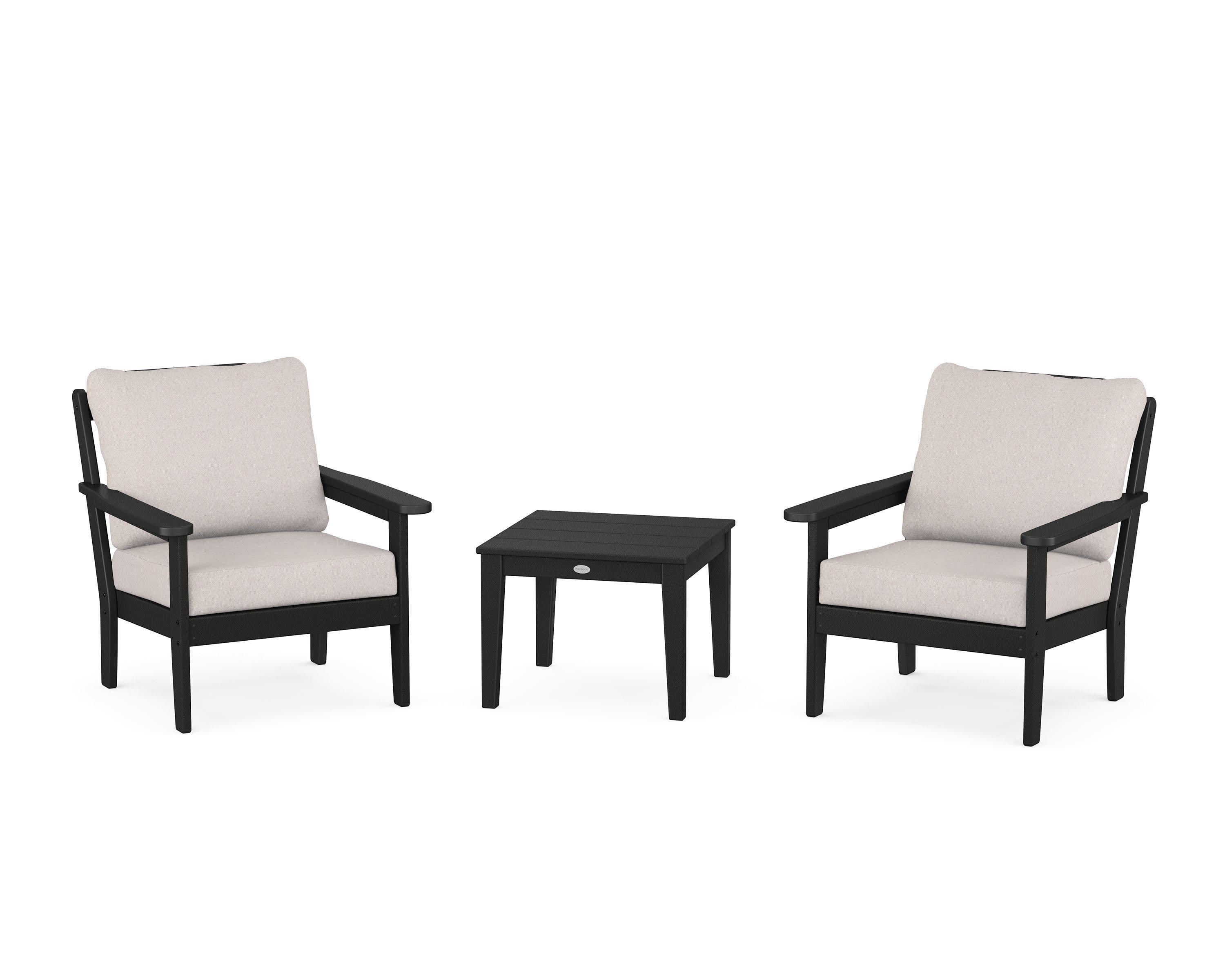 Cottage 3-Piece Deep Seating Set in Black / Dune Burlap
