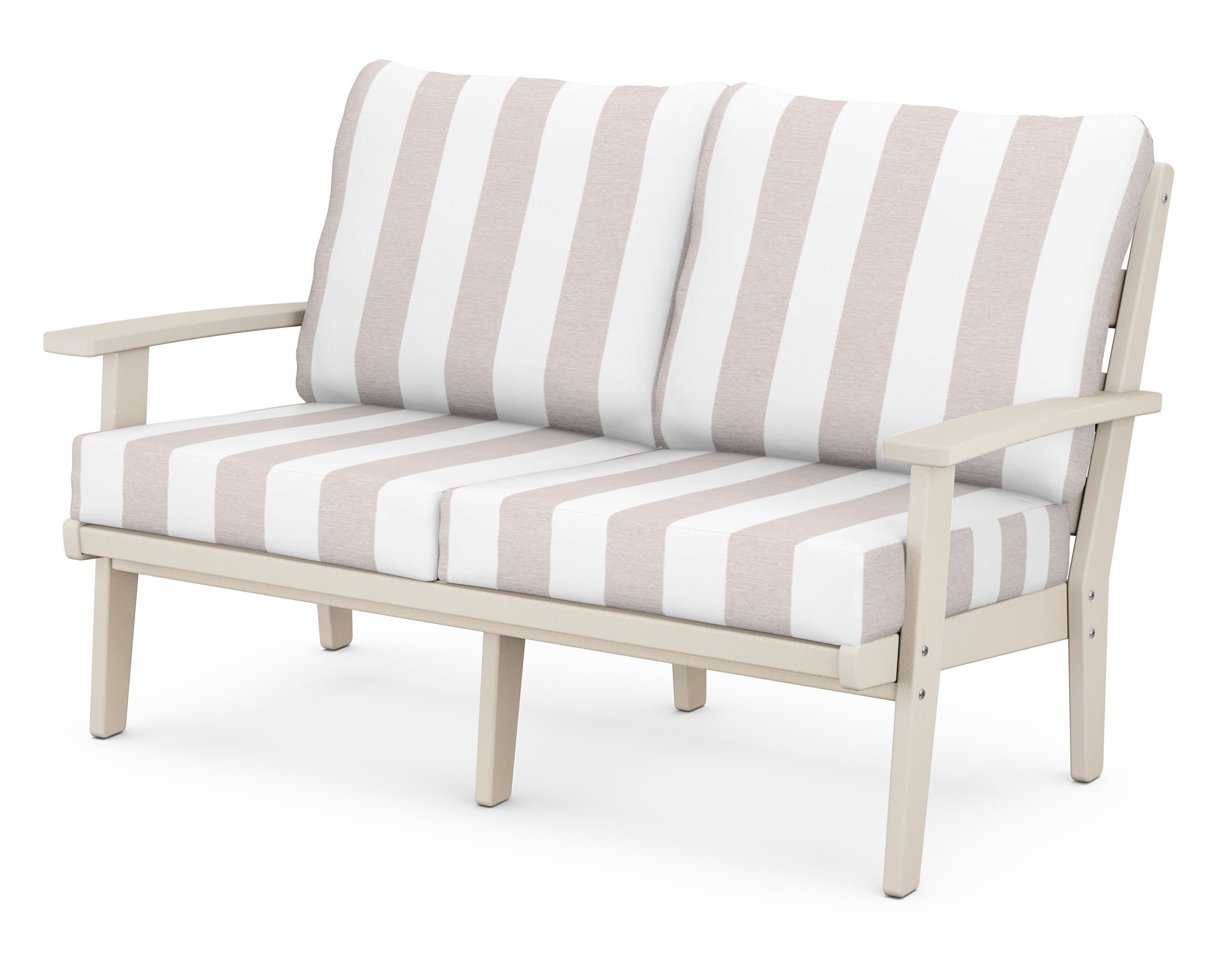 Grant Park Deep Seating Loveseat in Sand / Cabana Stripe Dune Burlap