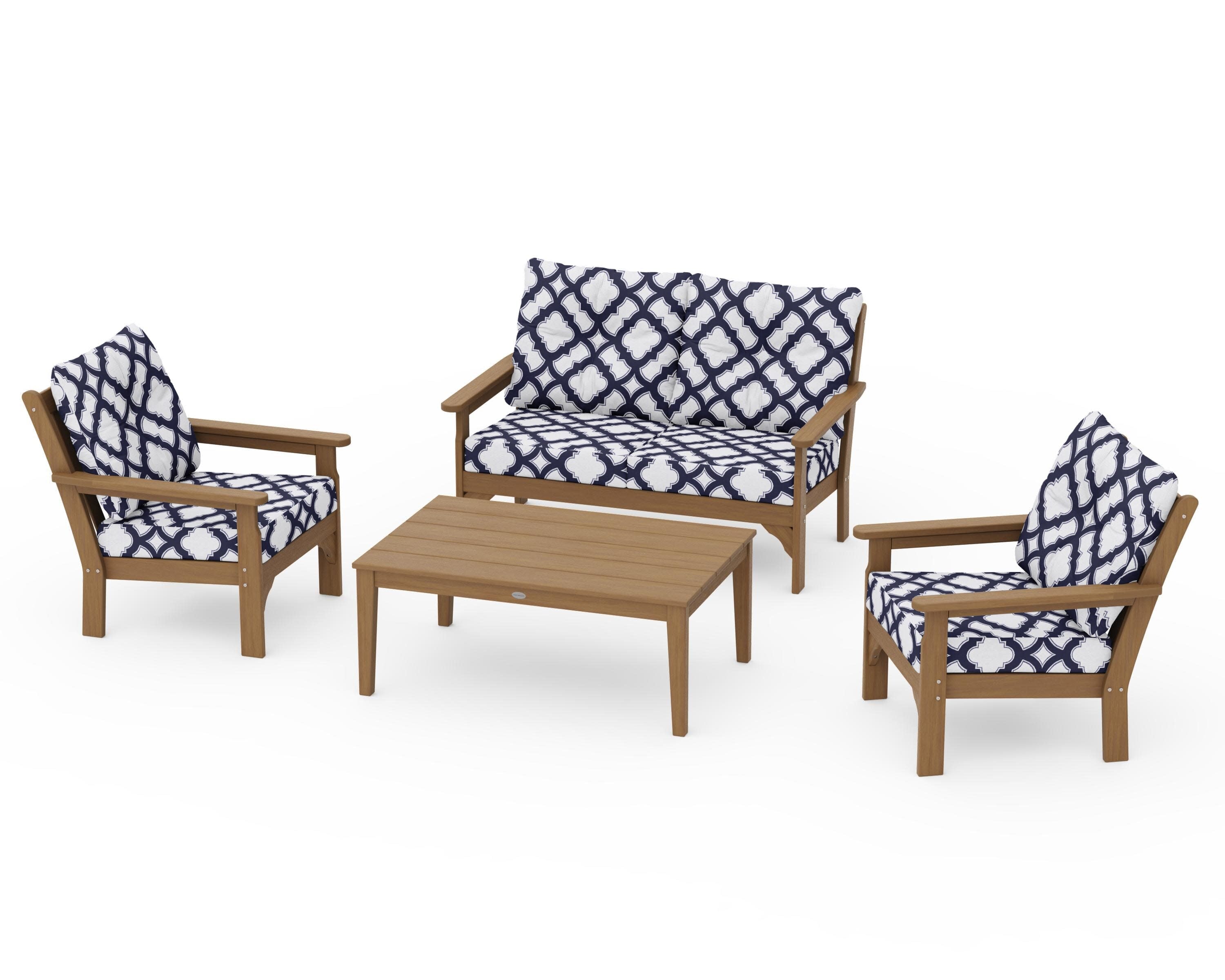 Vineyard 4-Piece Deep Seating Set in Natural / Trellis Navy