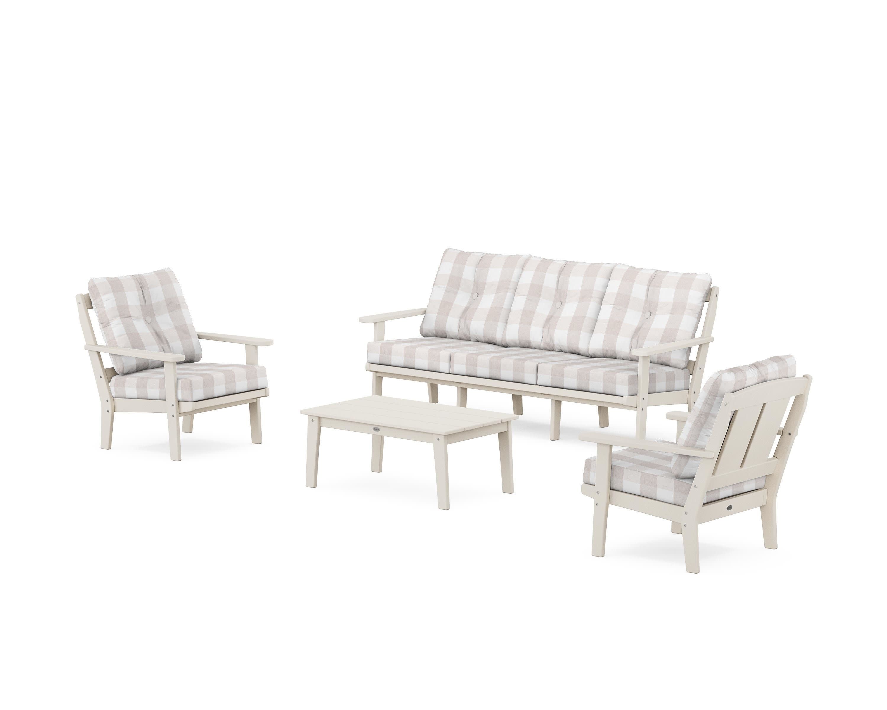 Mission 4-Piece Deep Seating Set with Sofa in Sand / Buffalo Plaid Dune Burlap
