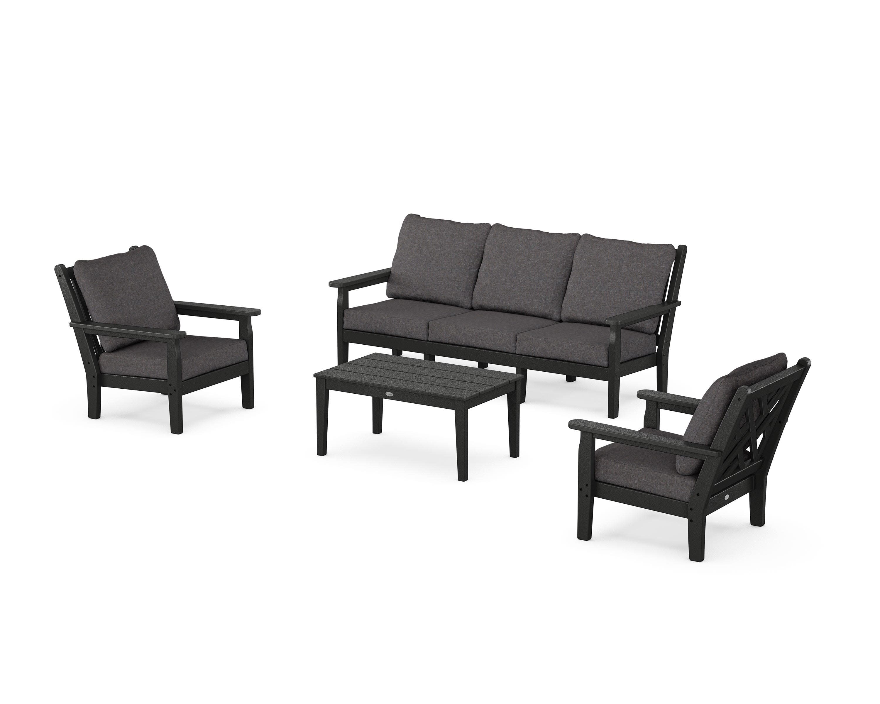 Chippendale 4-Piece Deep Seating Set with Sofa in Black / Ash Charcoal