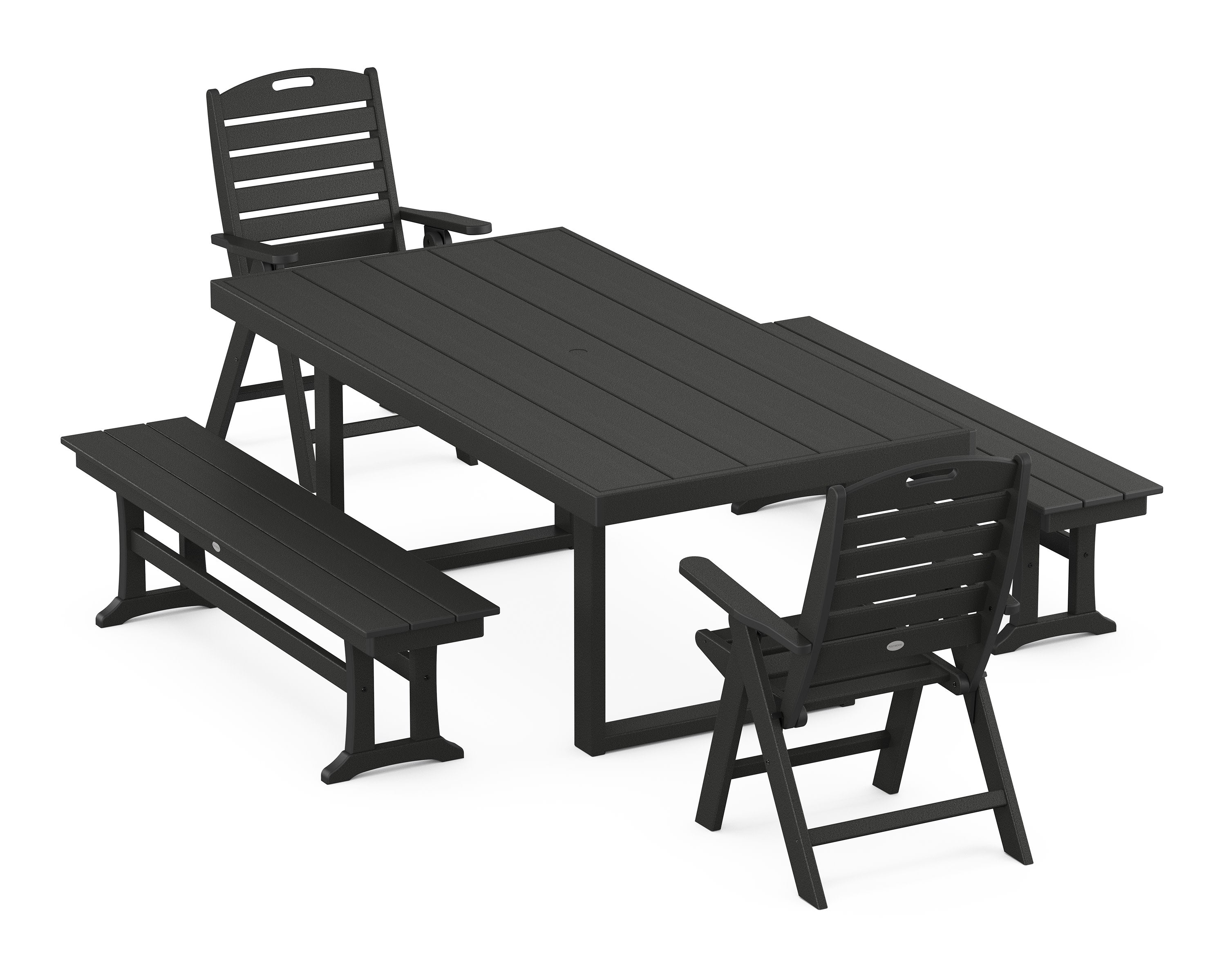 Nautical Folding Highback 5-Piece Dining Set with Trestle Legs in Black