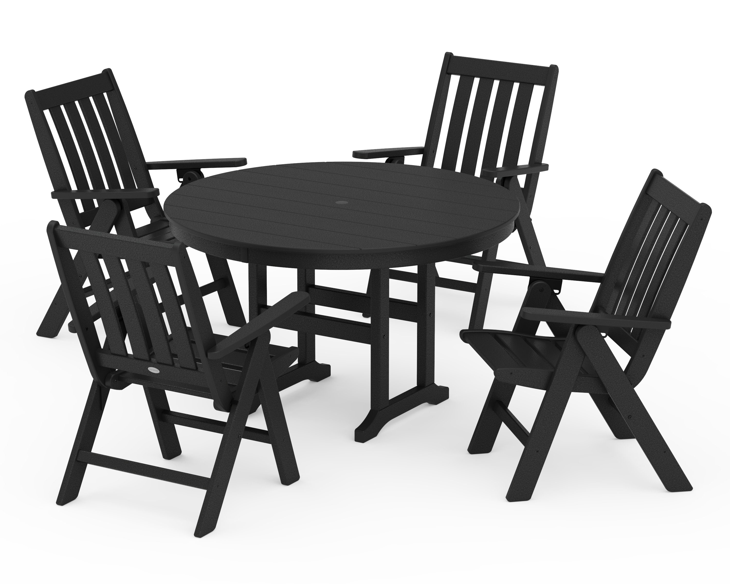 Vineyard Folding Chair 5-Piece Round Farmhouse Dining Set in Black