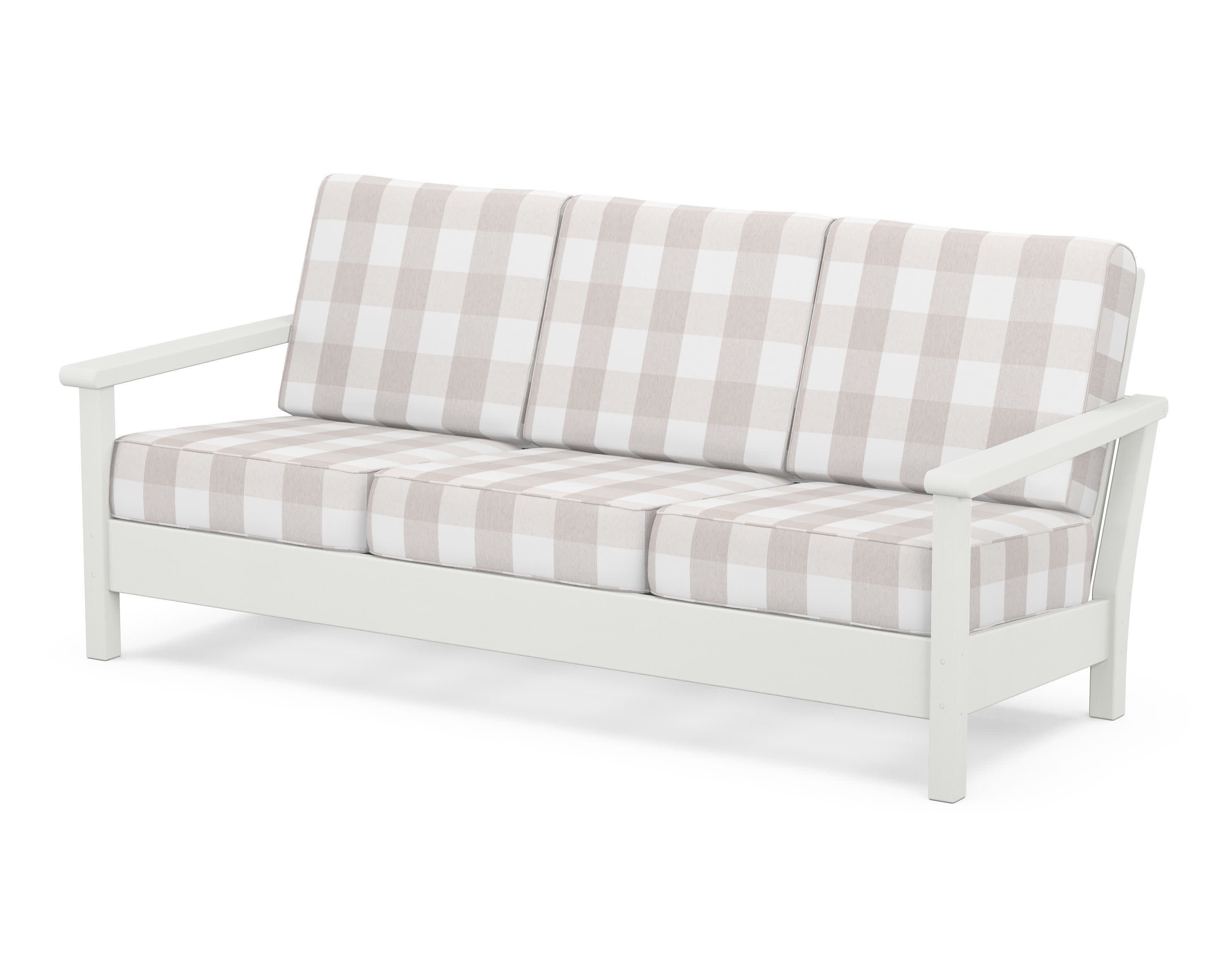 Harbour Deep Seating Sofa in Vintage White / Buffalo Plaid Dune Burlap