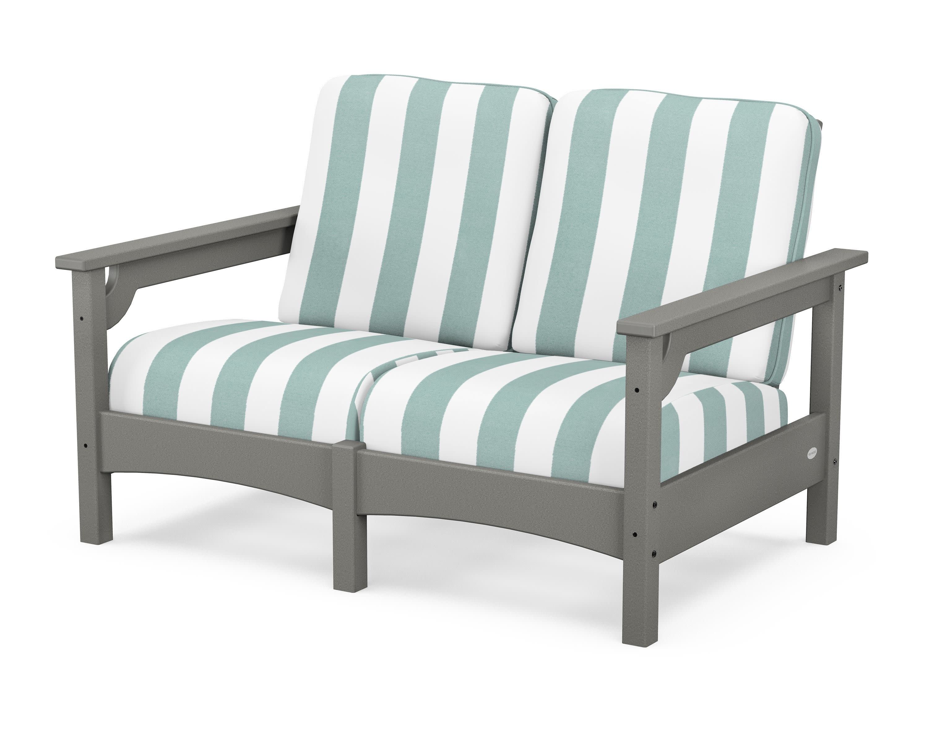 Club Loveseat in Slate Grey / Cabana Stripe Glacier Spa