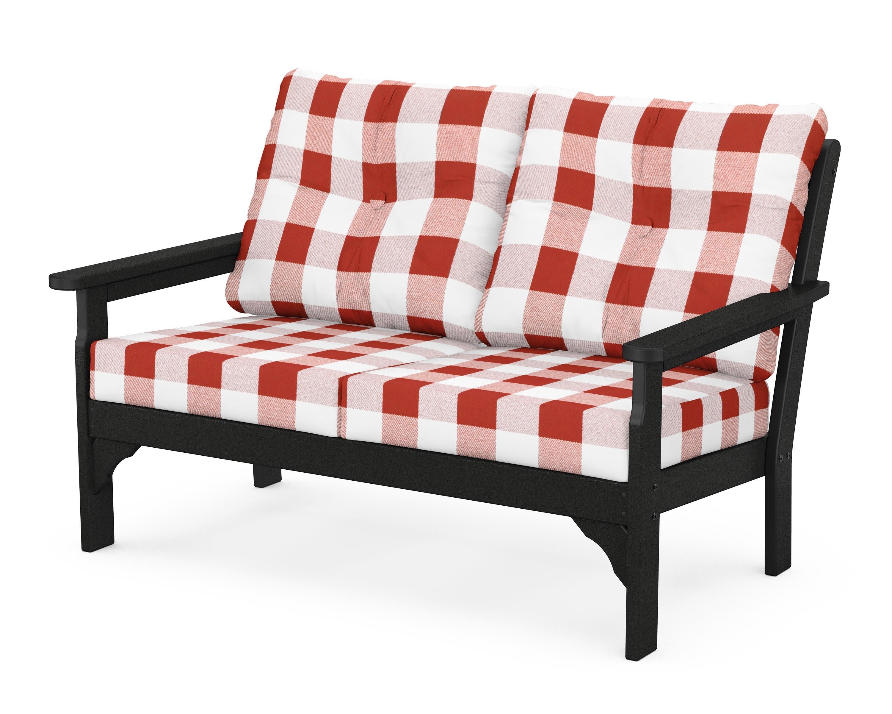 Vineyard Deep Seating Loveseat in Black / Buffalo Plaid Crimson