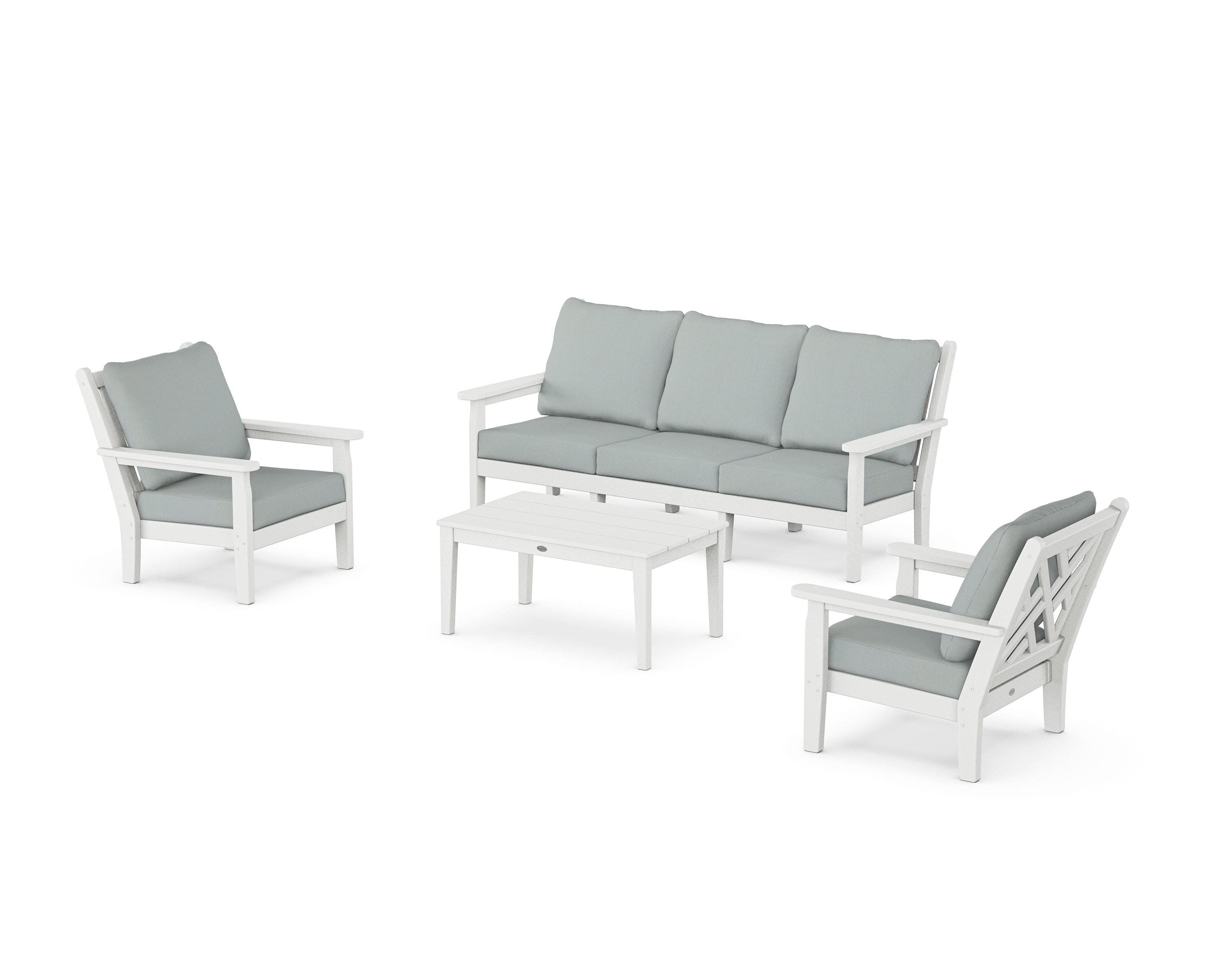 Chippendale 4-Piece Deep Seating Set with Sofa in White / Spa