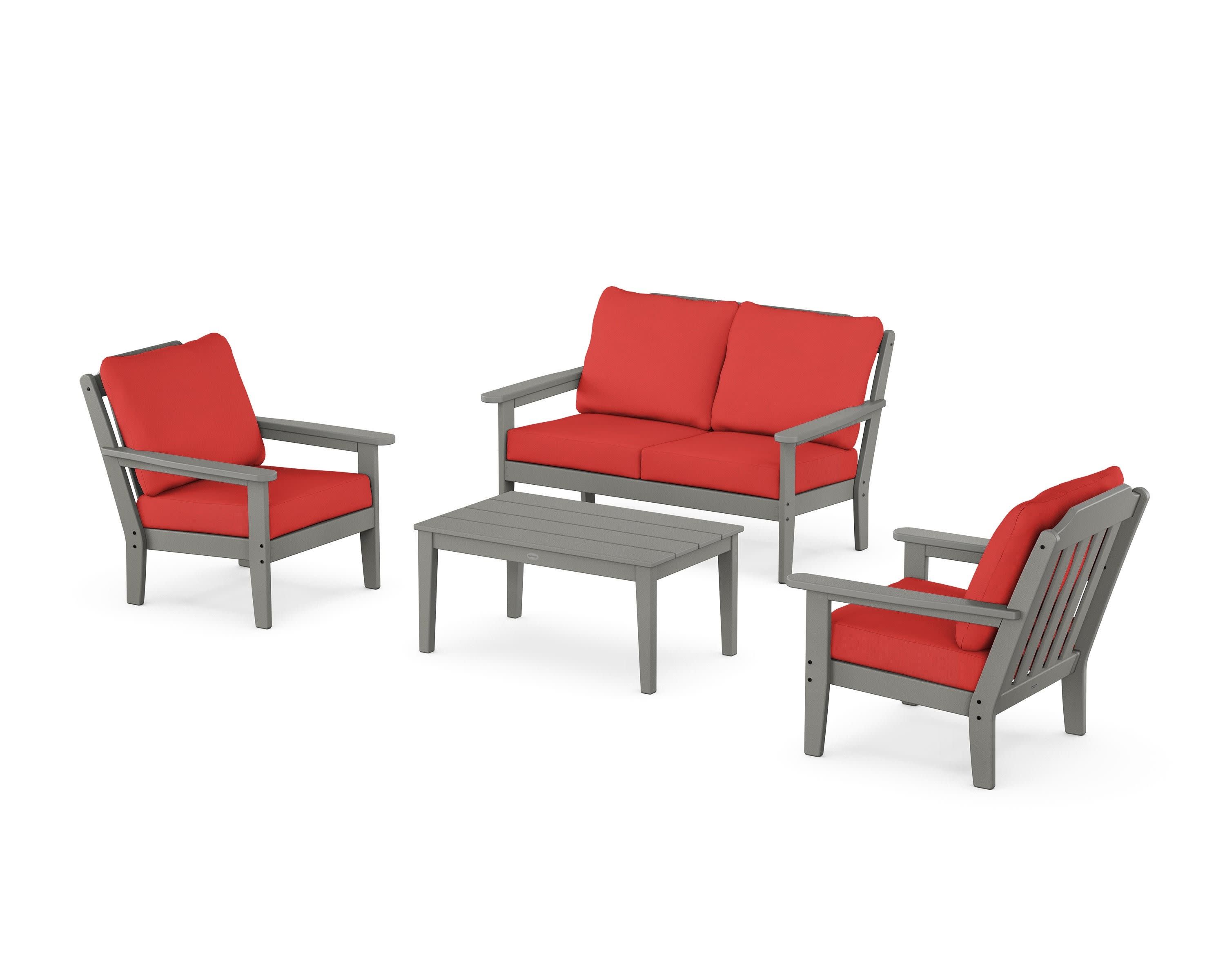 Cottage 4-Piece Deep Seating Set with Loveseat in Slate Grey / Crimson Linen