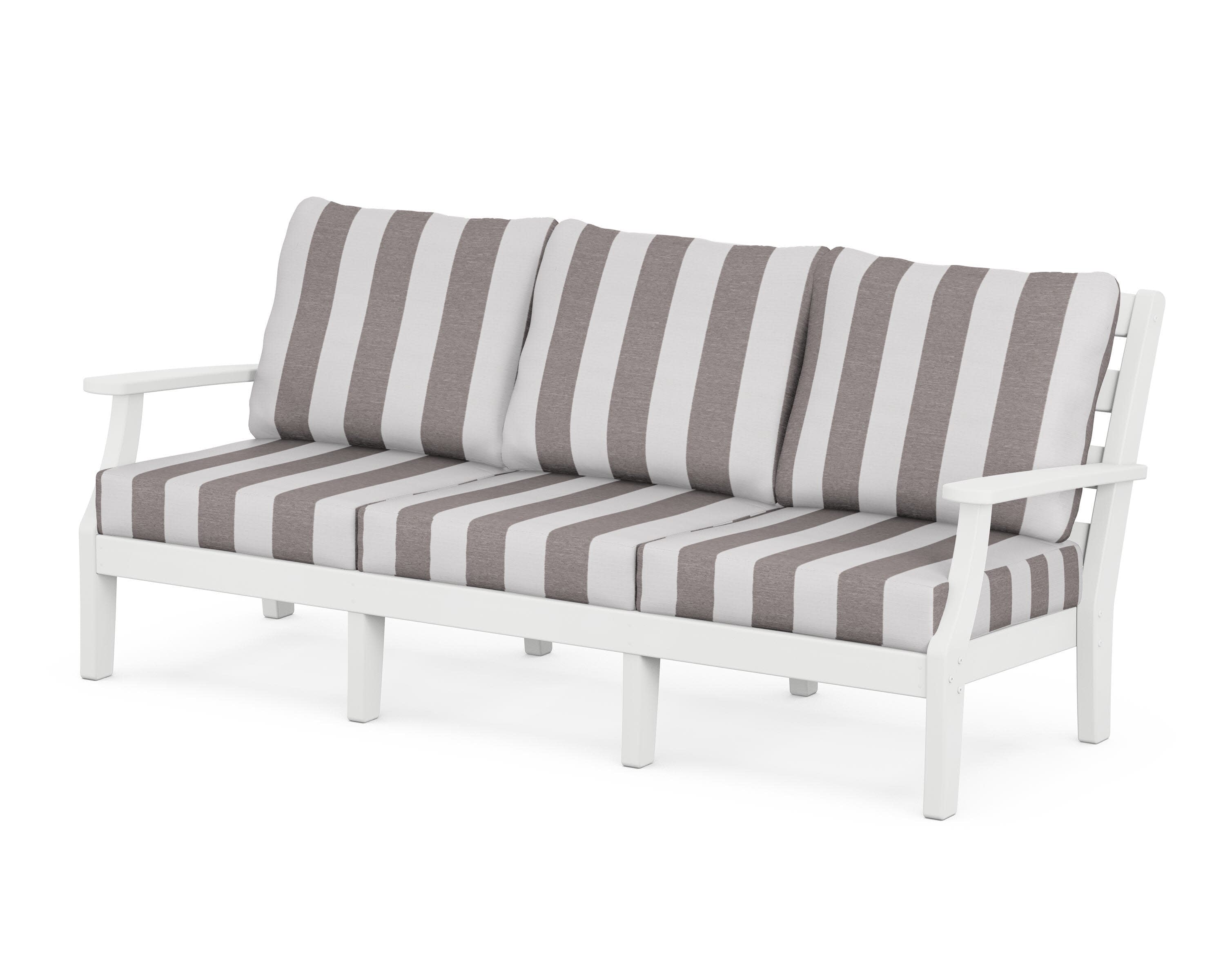 Chesapeake Deep Seating Sofa in White / Cabana Stripe Grey Mist