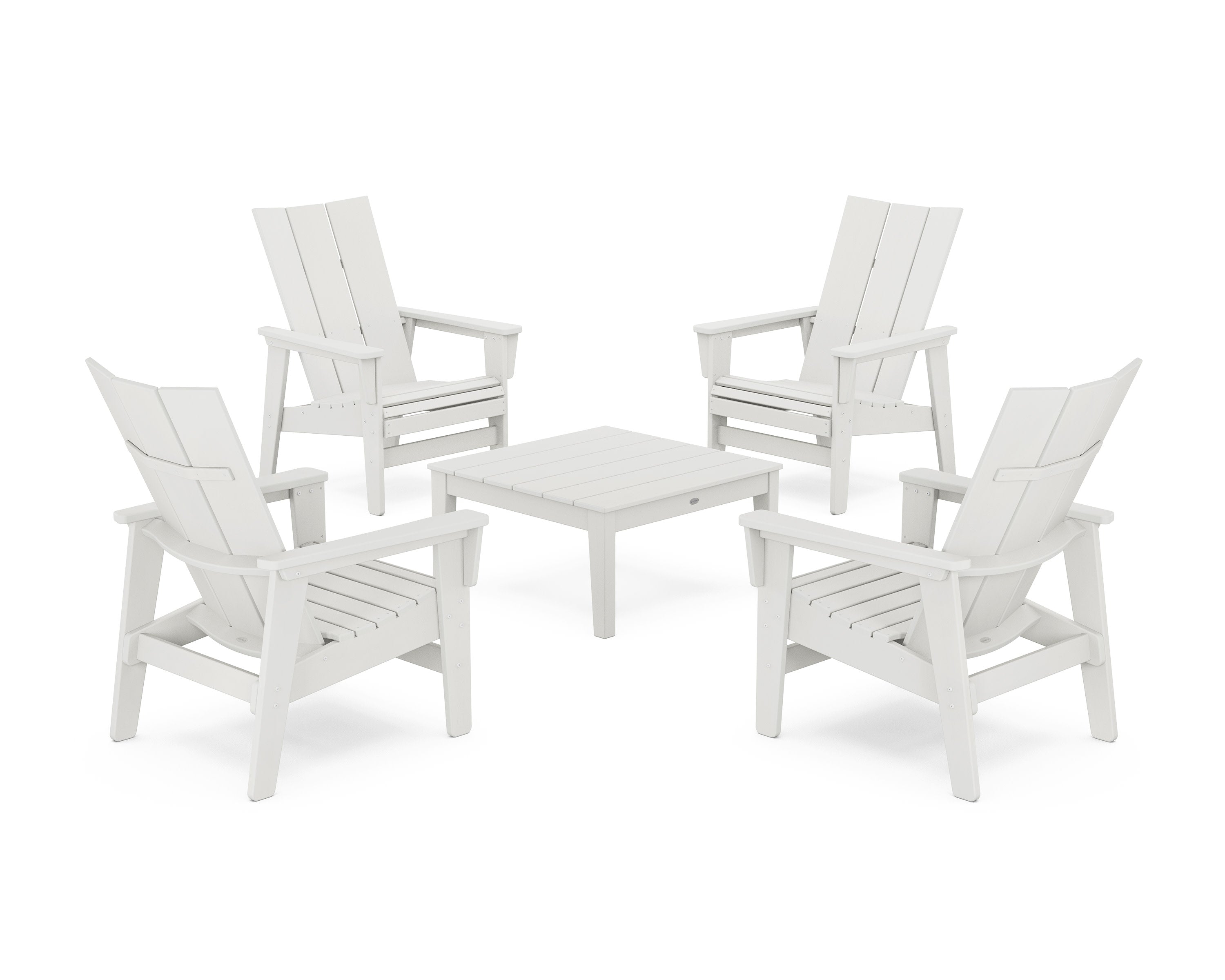5-Piece Modern Grand Upright Adirondack Chair Conversation Group in Vintage White