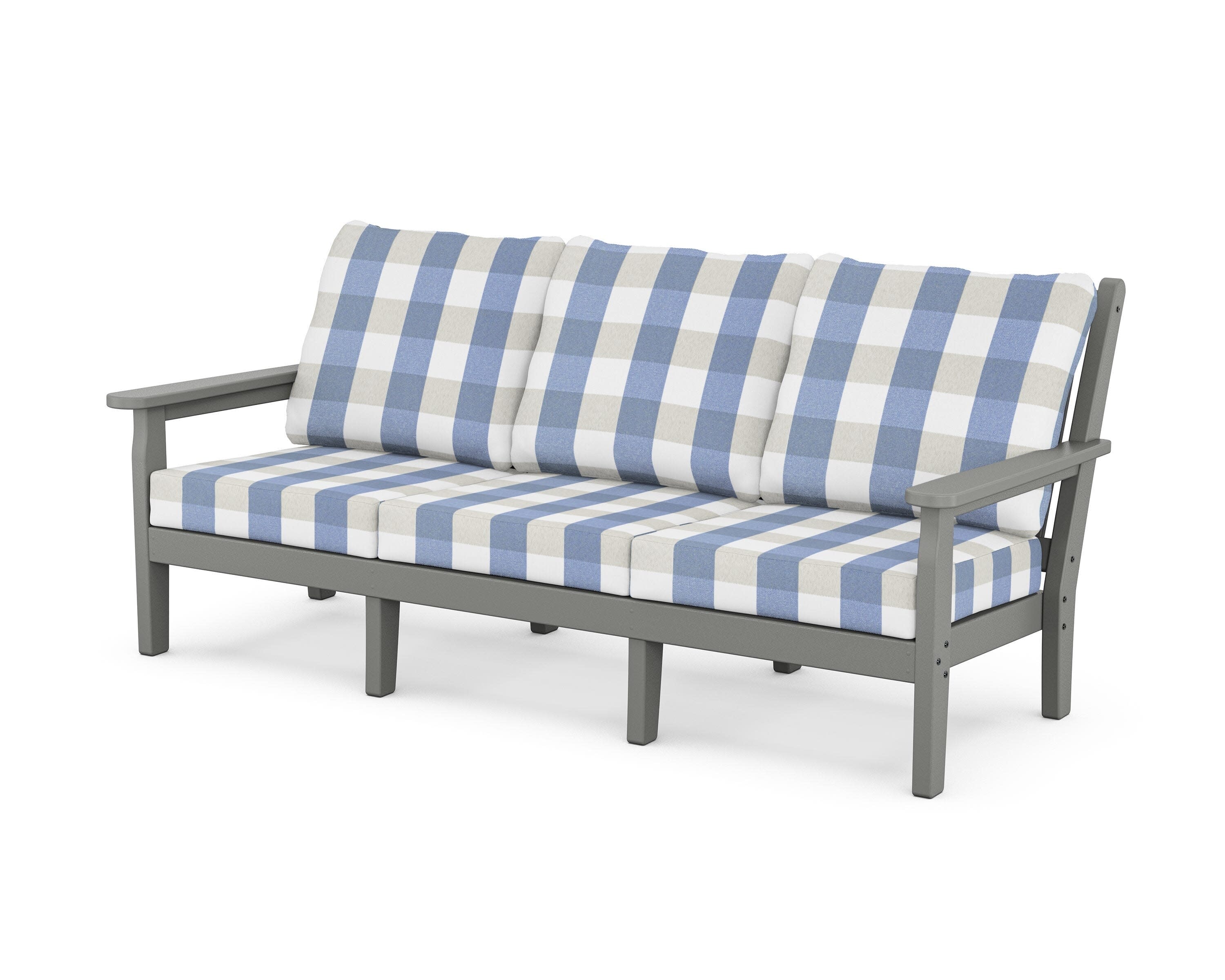 Chippendale Deep Seating Sofa in Slate Grey / Buffalo Plaid Sky Blue
