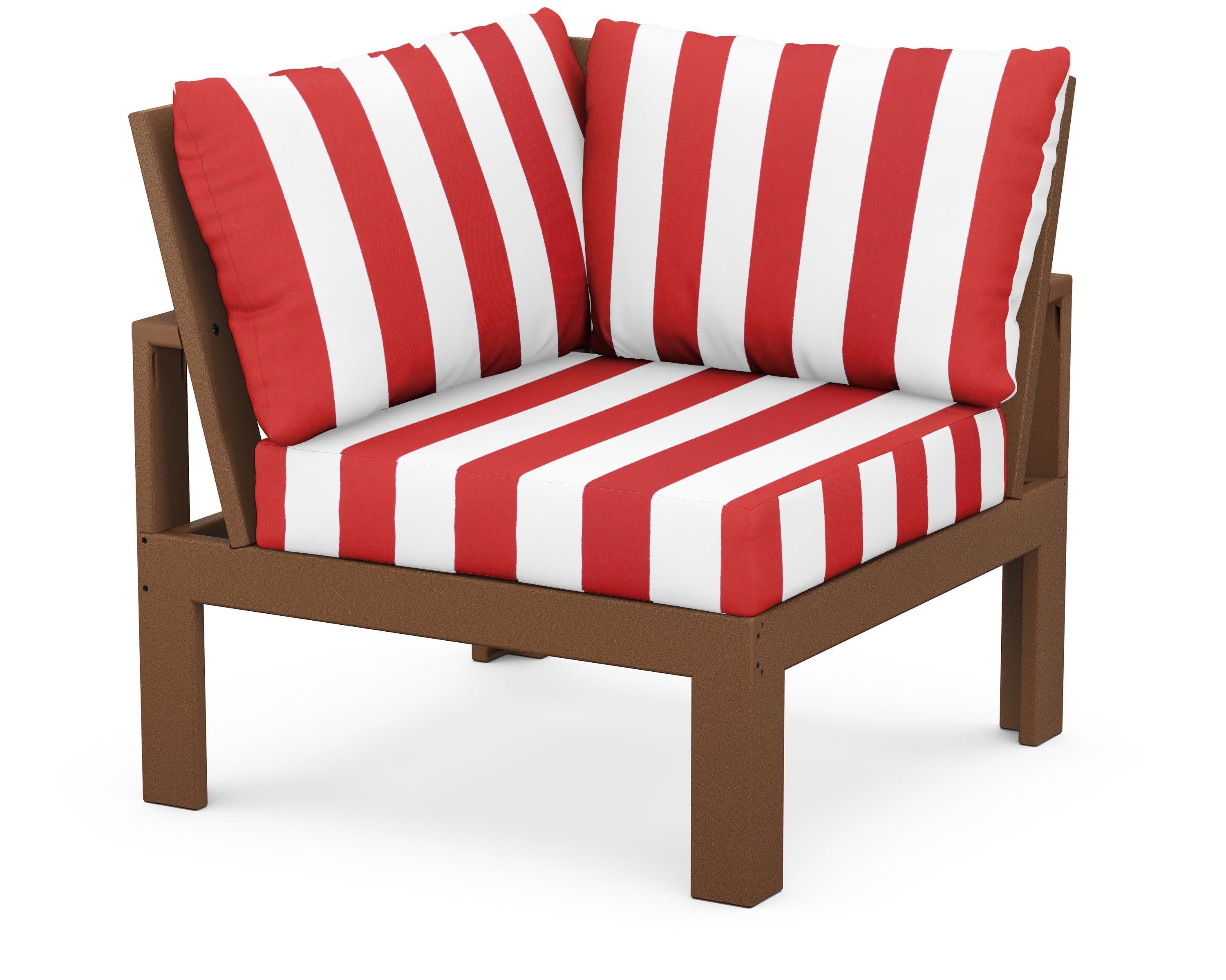 Modular Corner Chair in Teak / Cabana Stripe Crimson