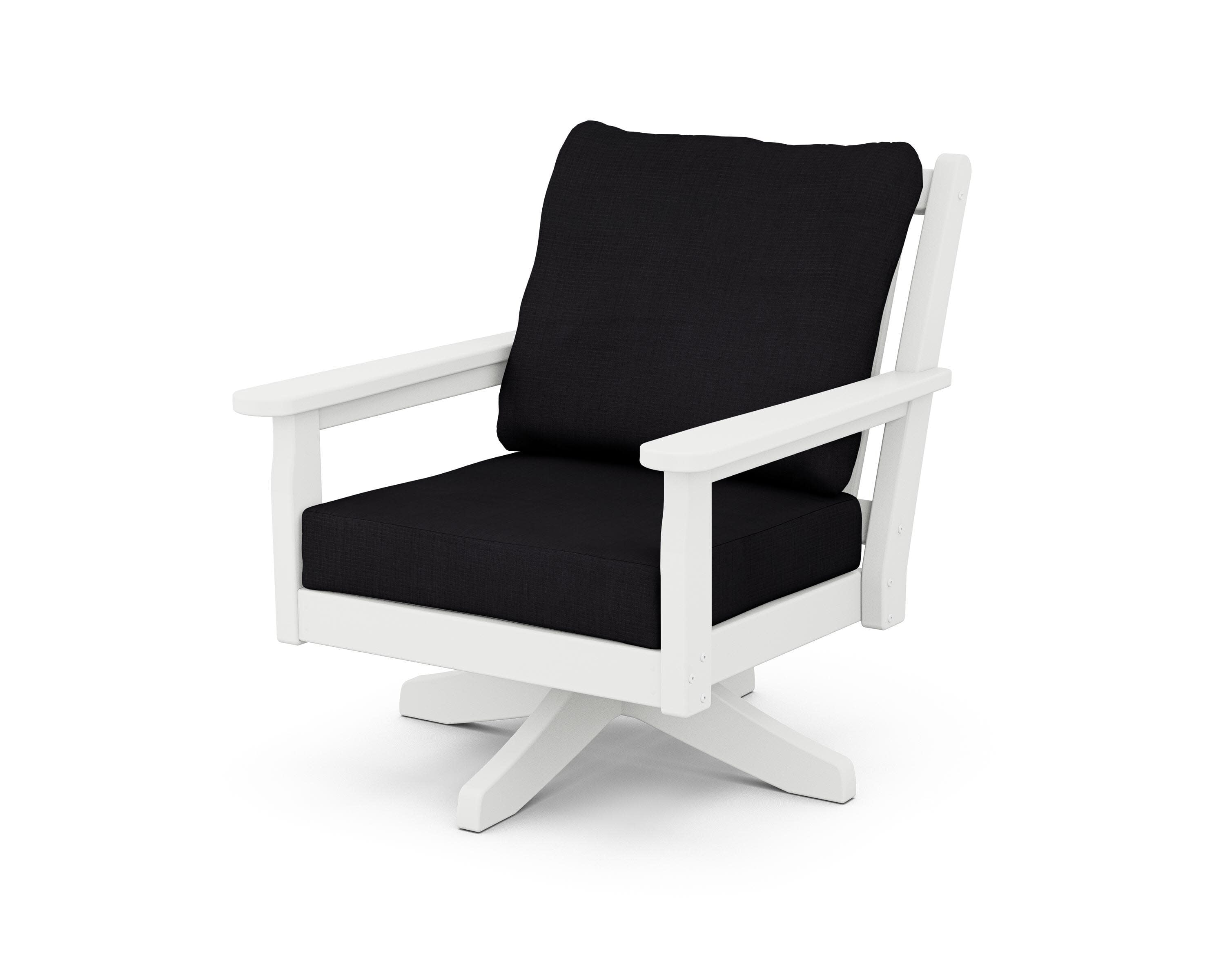 Chippendale Deep Seating Swivel Chair in White / Midnight Linen