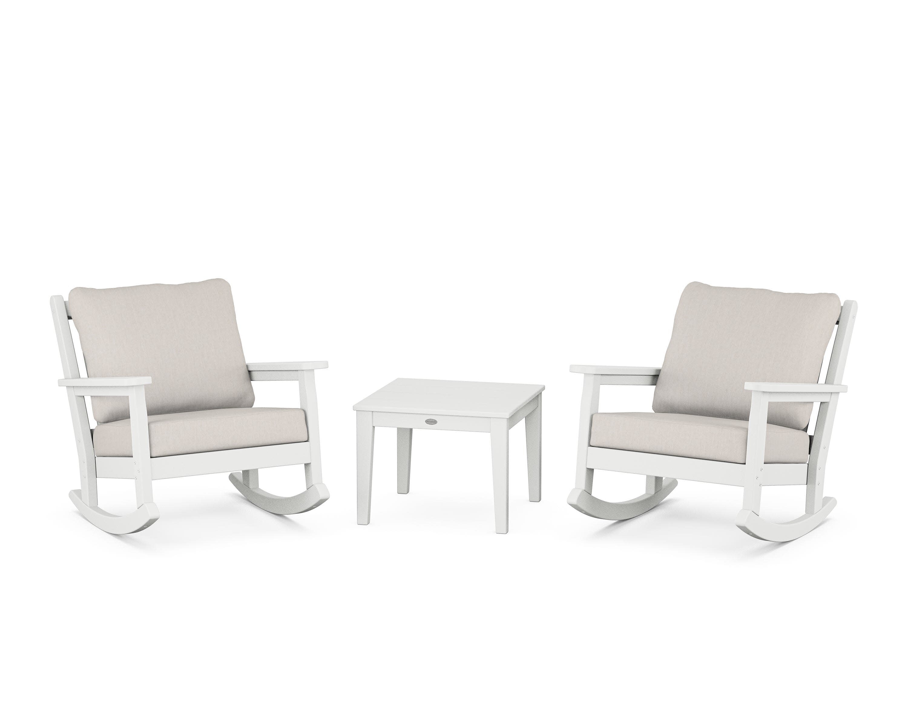 Chippendale 3-Piece Deep Seating Rocker Set in White / Cast Ash