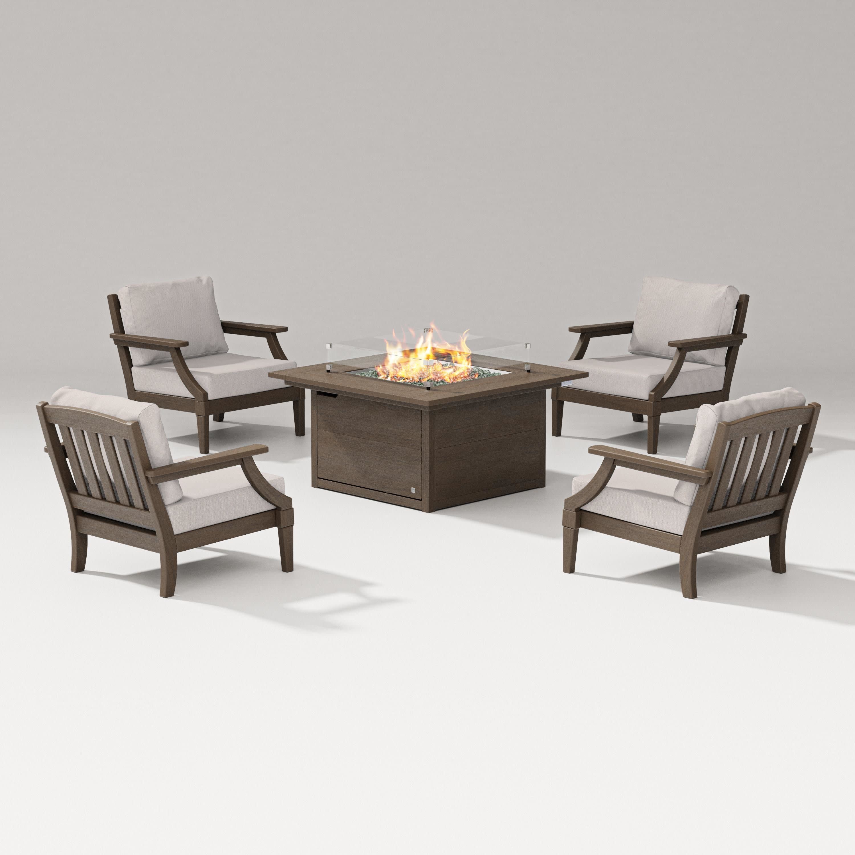 Estate 5-Piece Lounge Fire Table Set in Kona / Dune Burlap