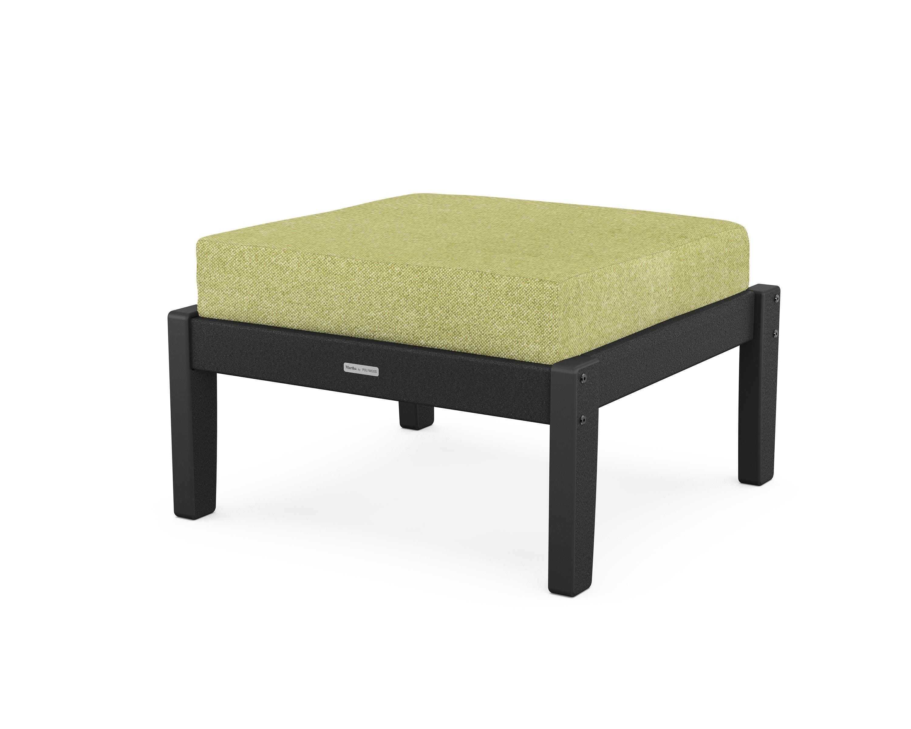 Chinoiserie Deep Seating Ottoman in Black / Chartreuse Boucle