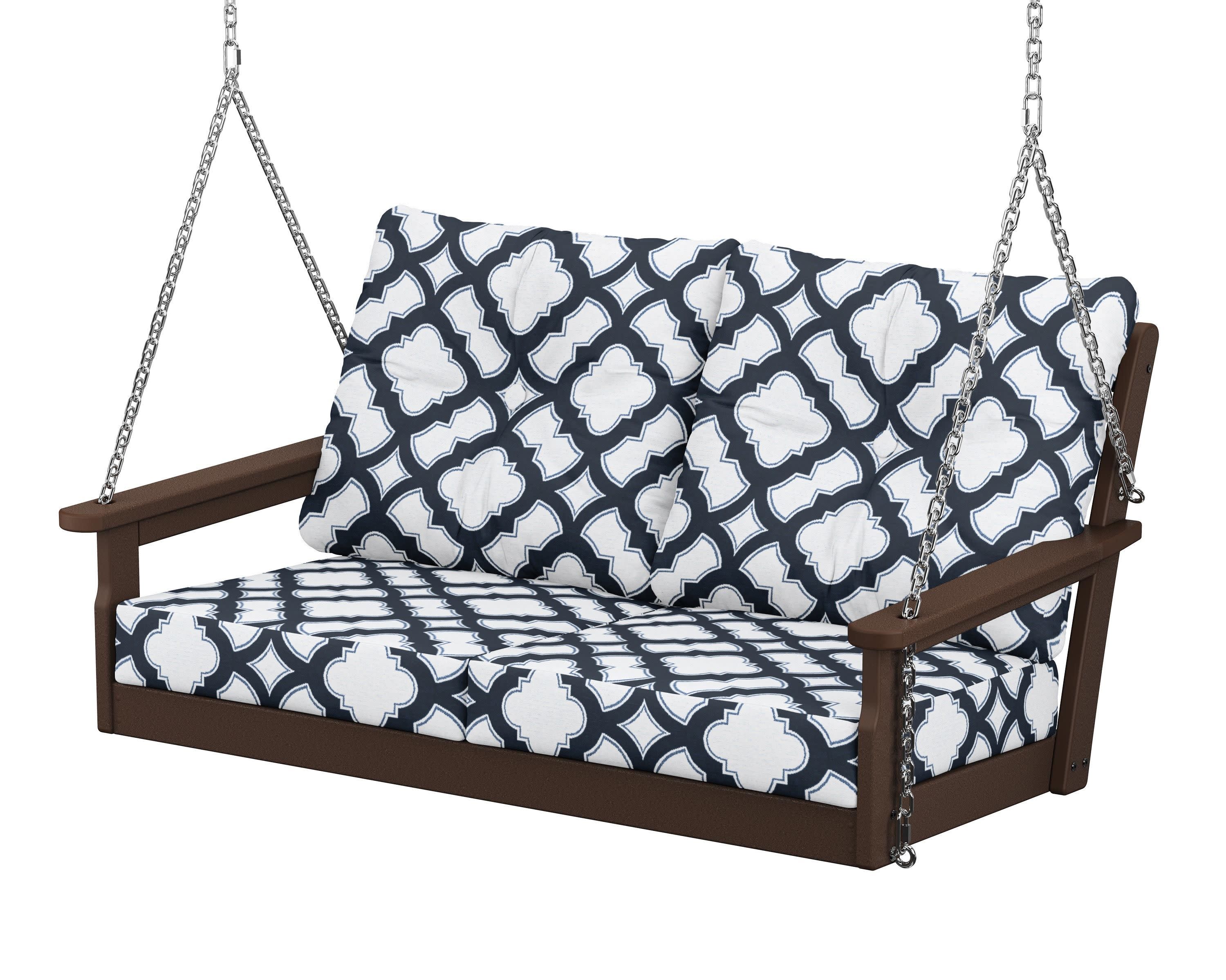 Vineyard Deep Seating Swing in Mahogany / Trellis Marine Indigo