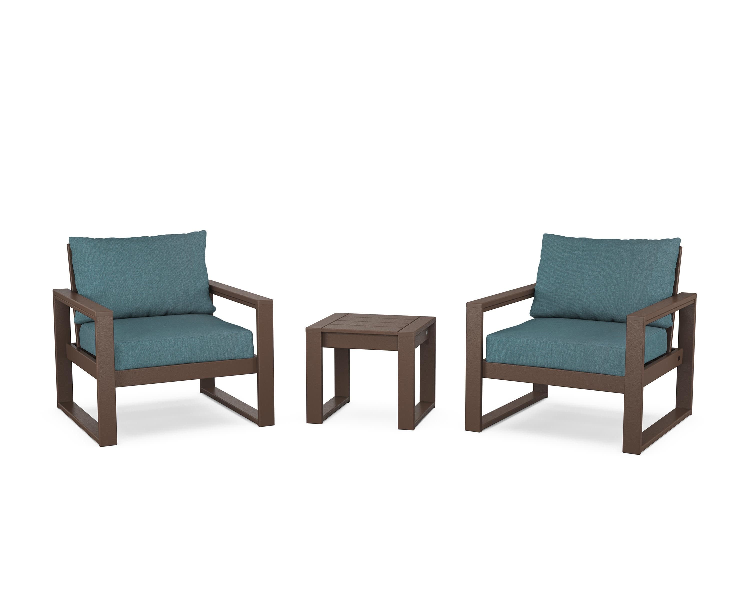 EDGE Sectional 3-Piece Deep Seating Set in Mahogany / Ocean Teal