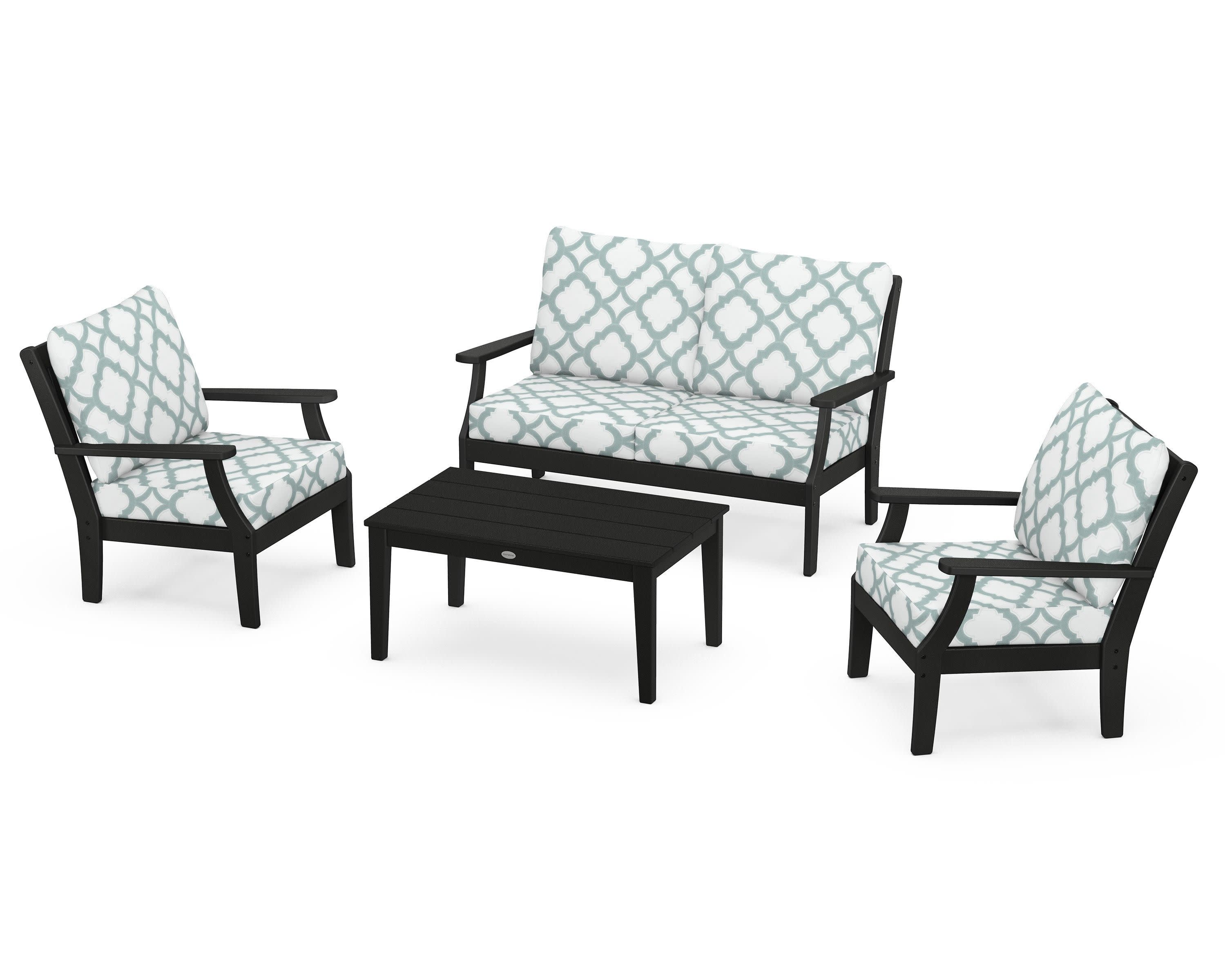 Braxton 4-Piece Deep Seating Chair Set in Black / Trellis Glacier Spa