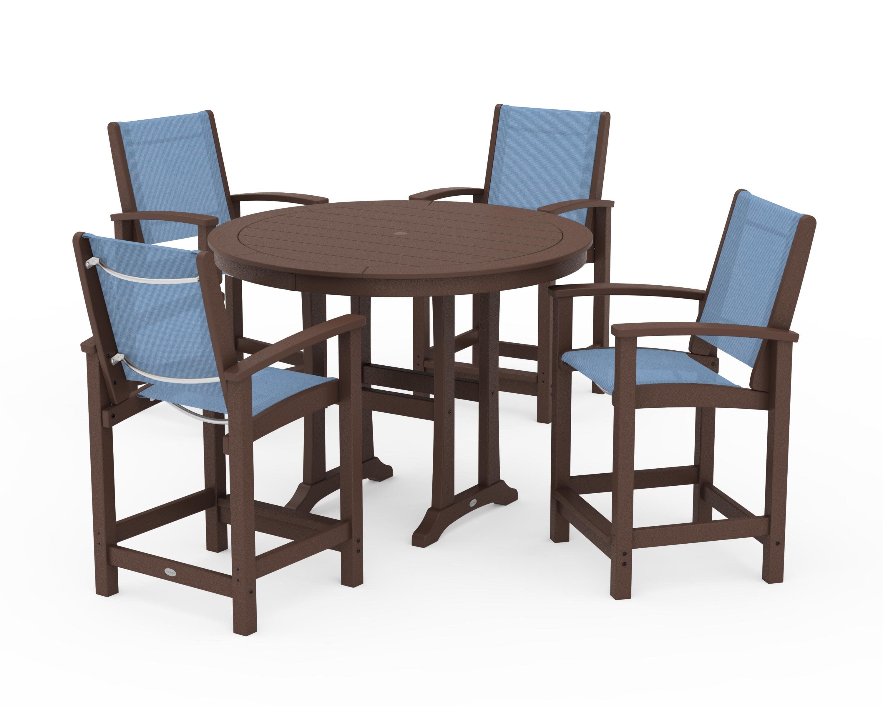 Coastal 5-Piece Counter Set in Mahogany / Poolside Sling