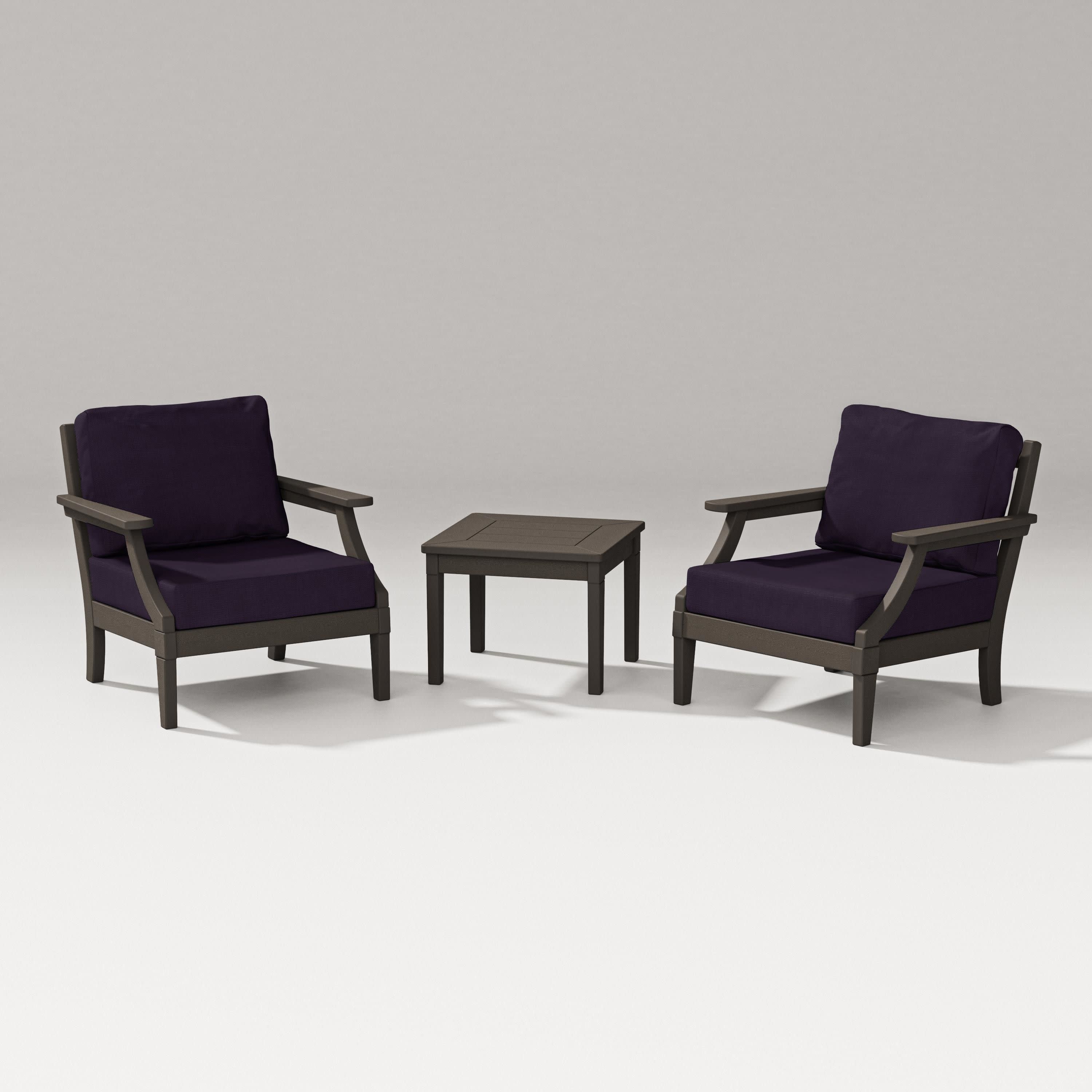 Estate 3-Piece Lounge Chair Set in Vintage Coffee / Navy Linen