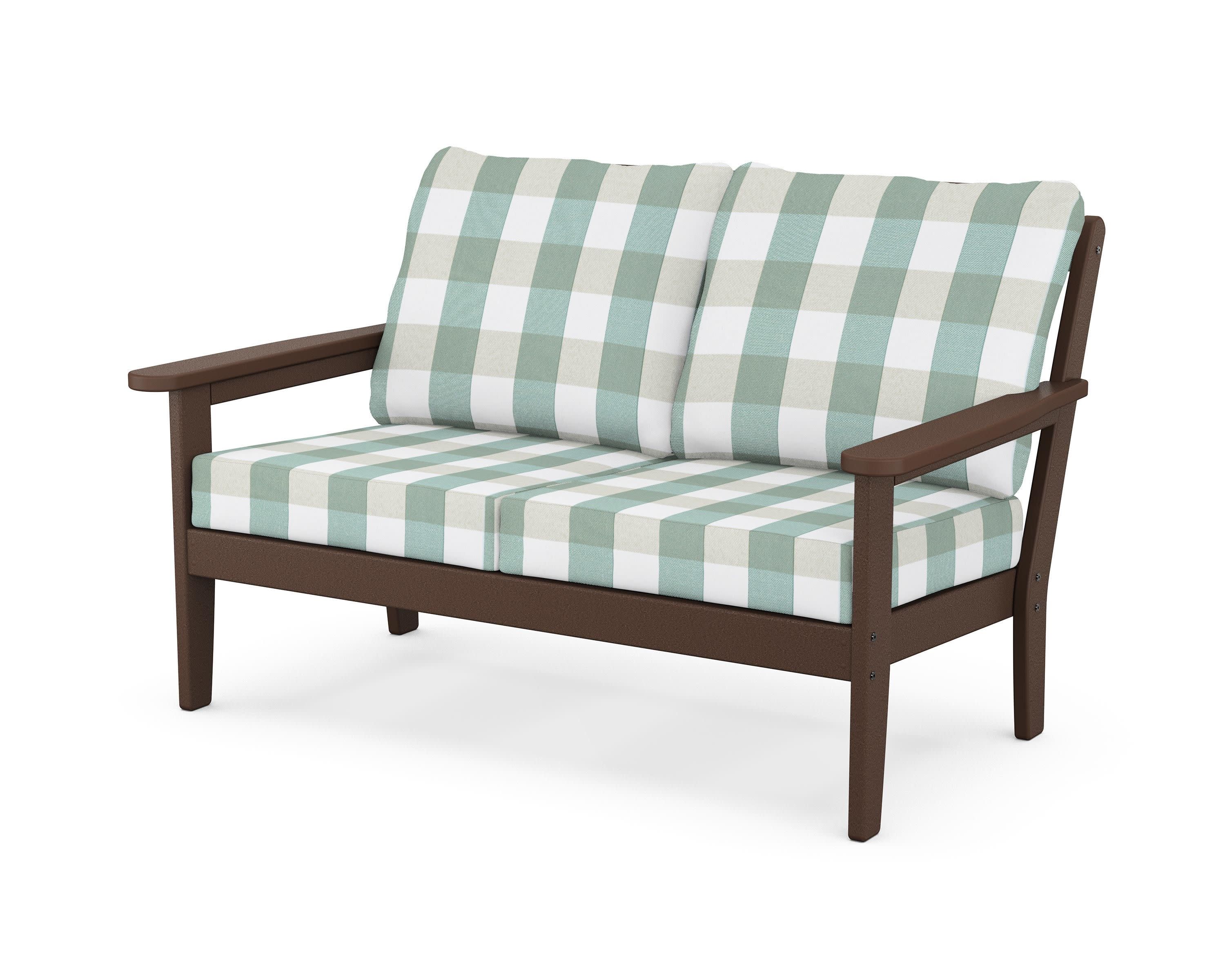 Cottage Deep Seating Loveseat in Mahogany / Buffalo Plaid Glacier Spa