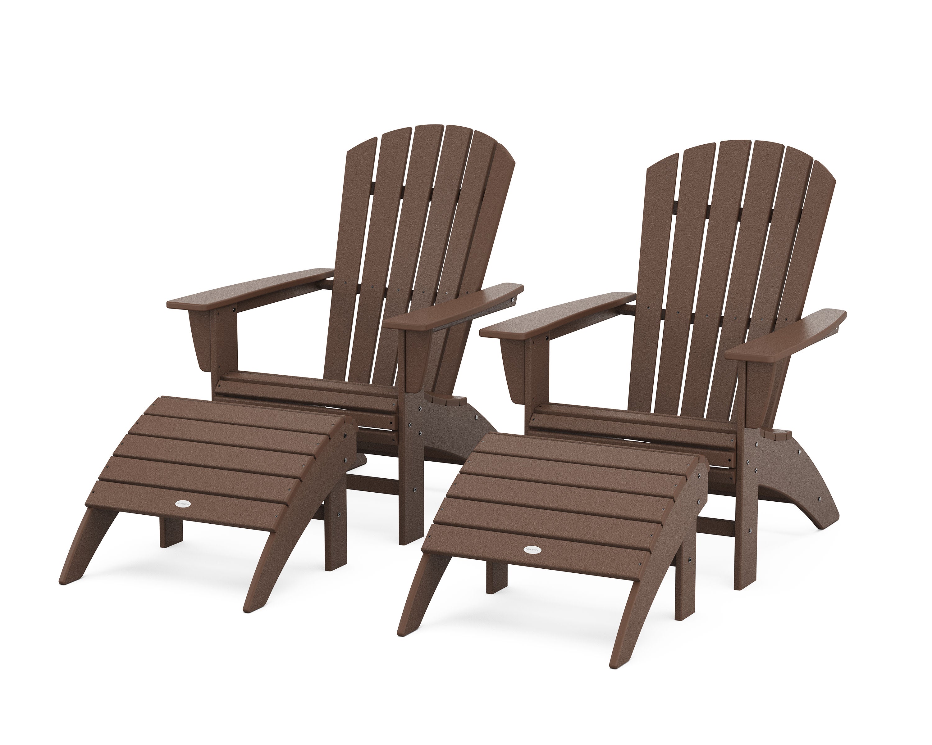 Nautical Curveback Adirondack Chair 4-Piece Set with Ottomans in Mahogany