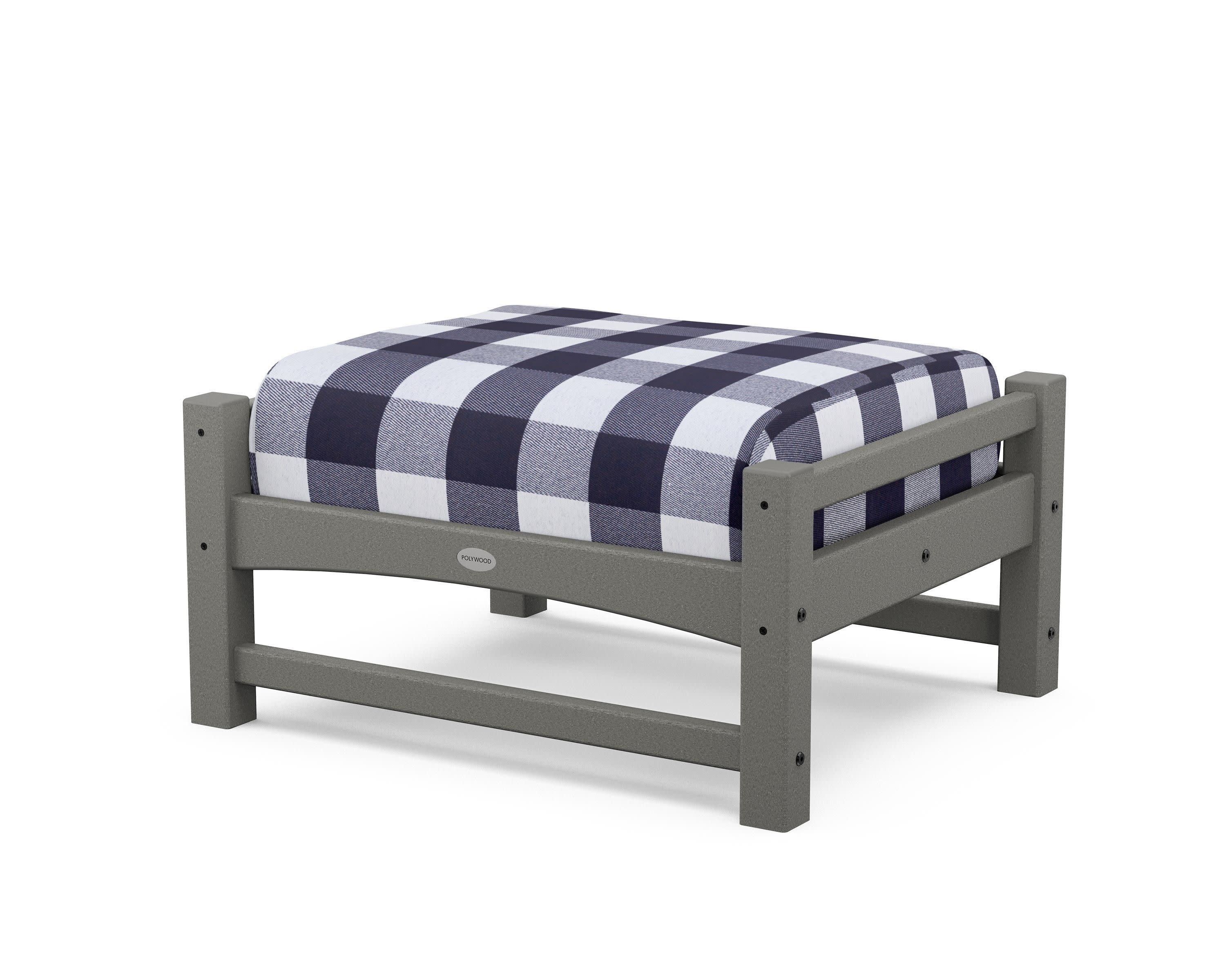 Club Ottoman in Slate Grey / Buffalo Plaid Navy