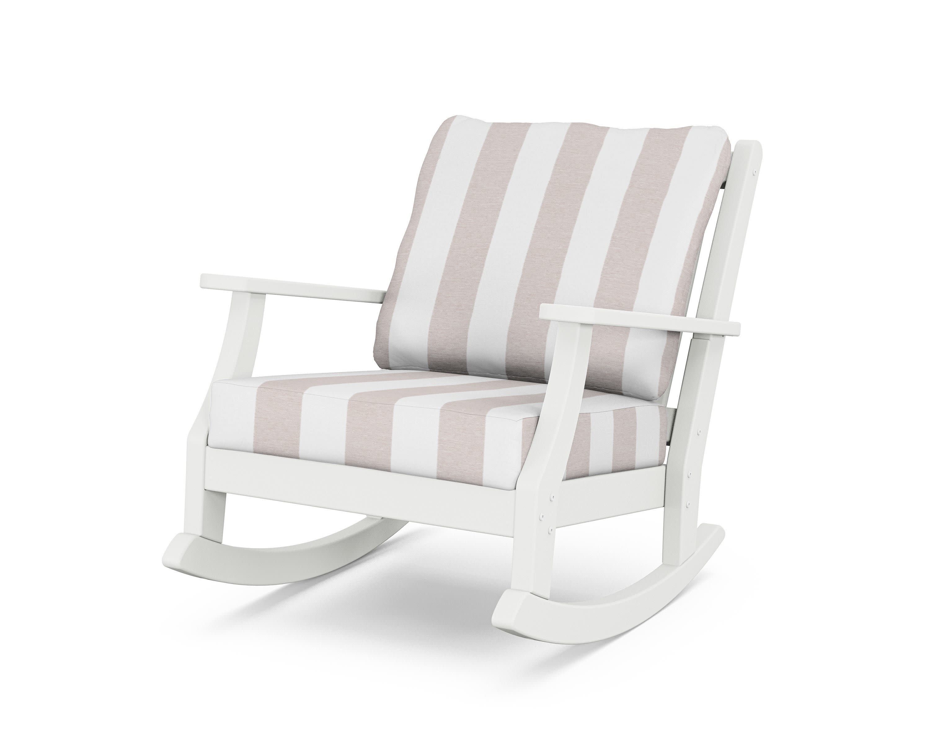 Wovendale Deep Seating Rocking Chair in White / Cabana Stripe Dune Burlap