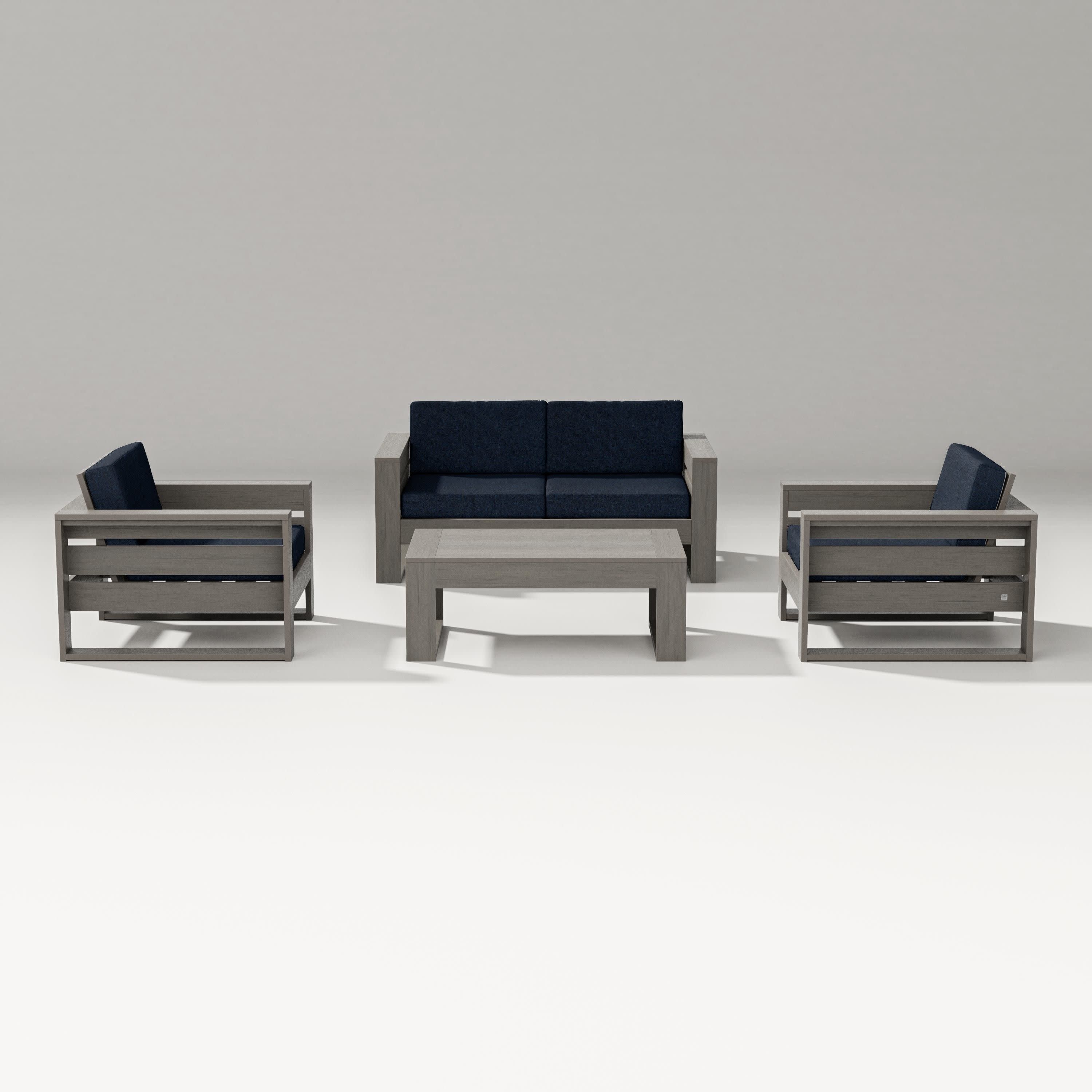 Latitude 4-Piece Lounge Loveseat Set in Driftwood / Marine Indigo
