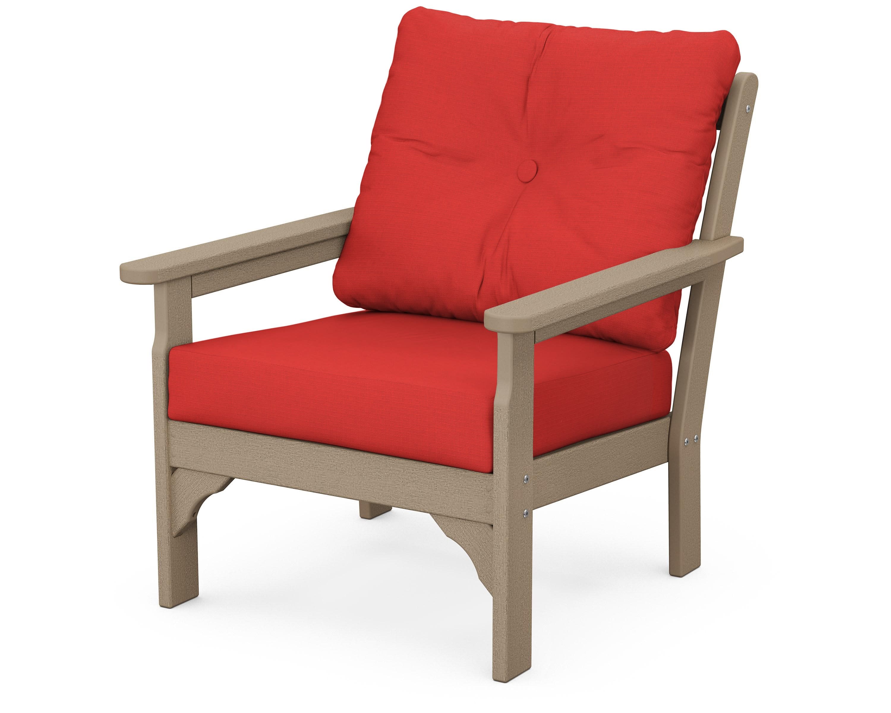 Vineyard Deep Seating Chair in Vintage Sahara / Crimson Linen