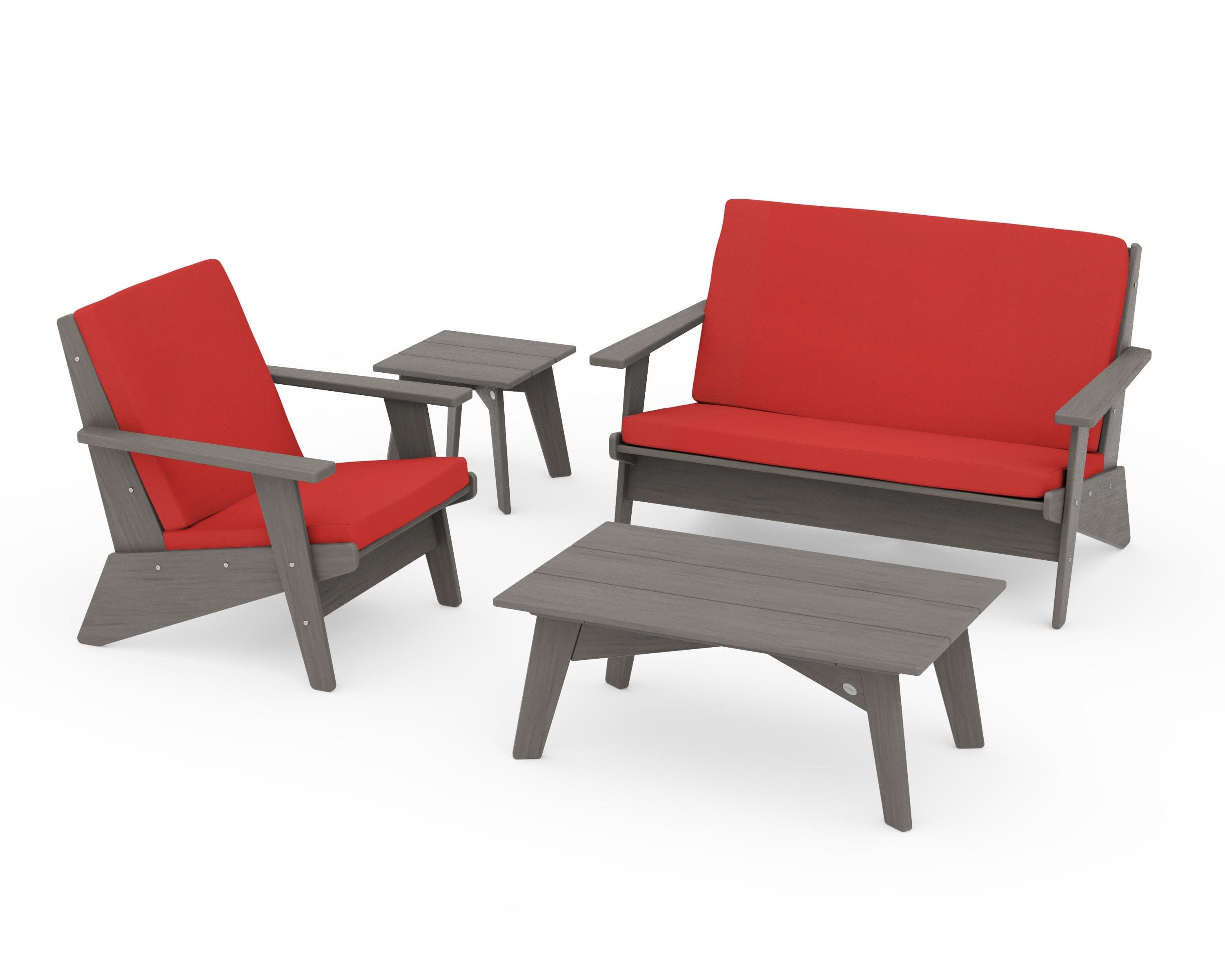 Riviera Modern Lounge 4-Piece Set in Driftwood / Crimson Linen