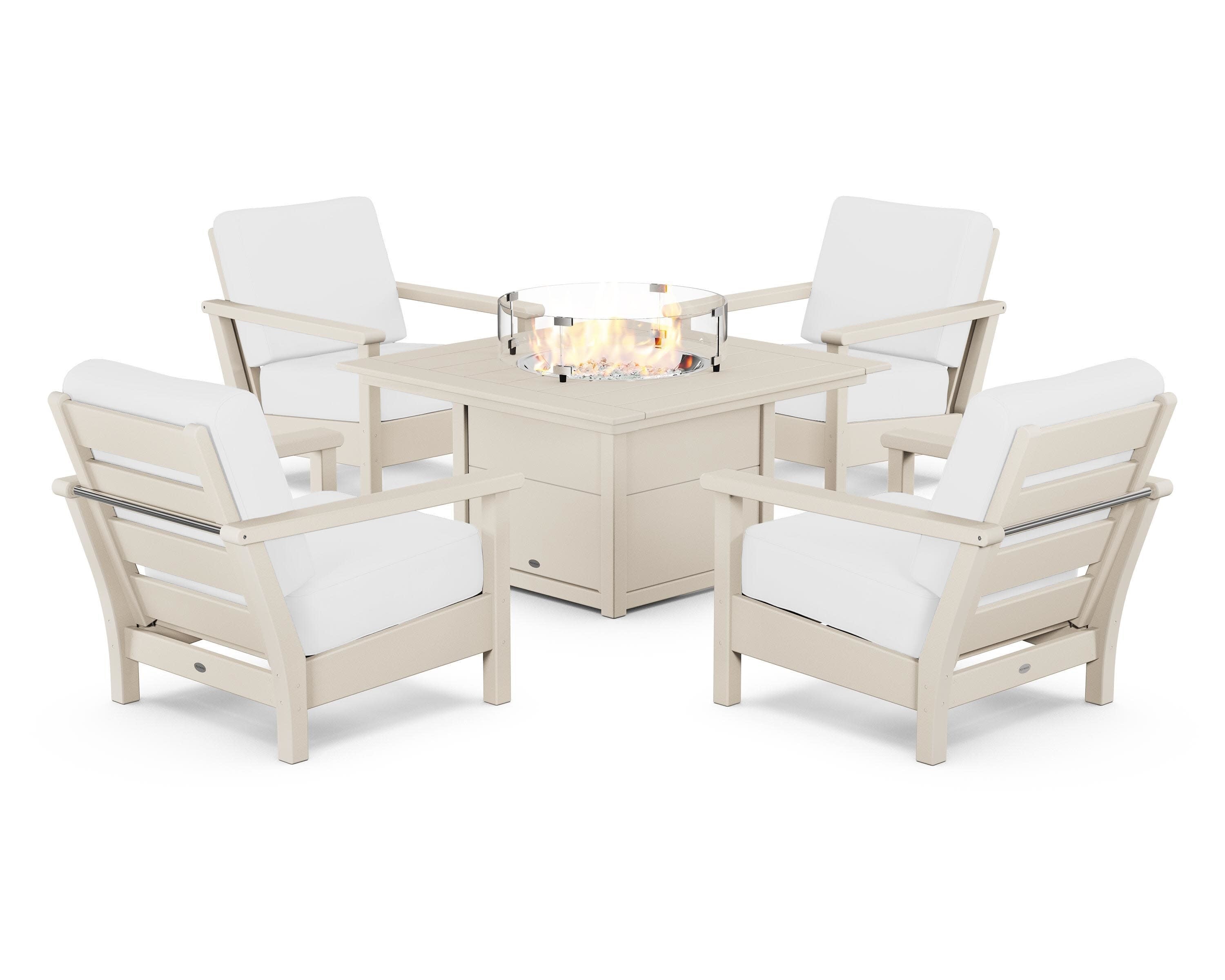 Harbour 5-Piece Conversation Set with Fire Pit Table in Sand / Natural