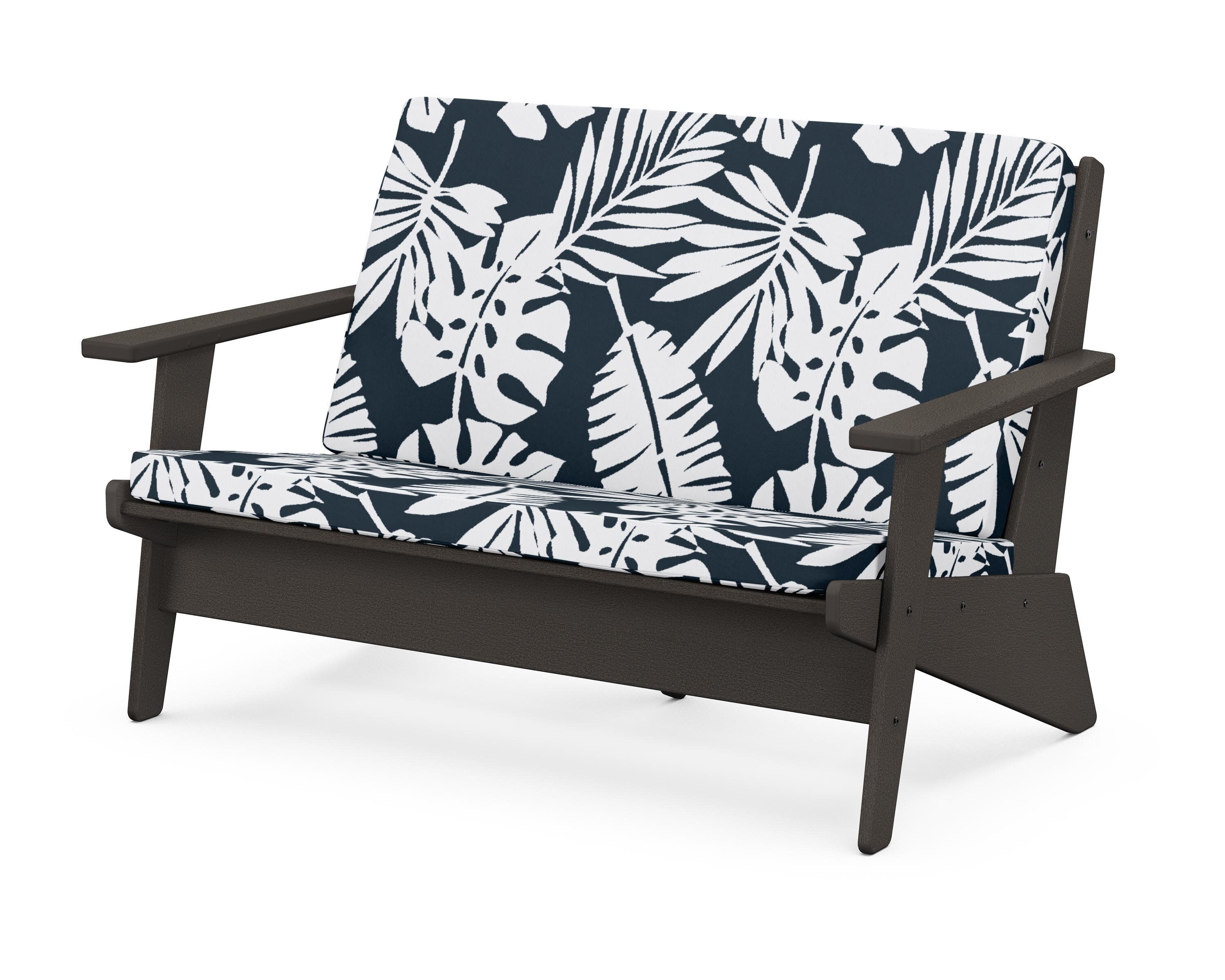 Riviera Modern Lounge Loveseat in Vintage Coffee / Leaf Marine Indigo
