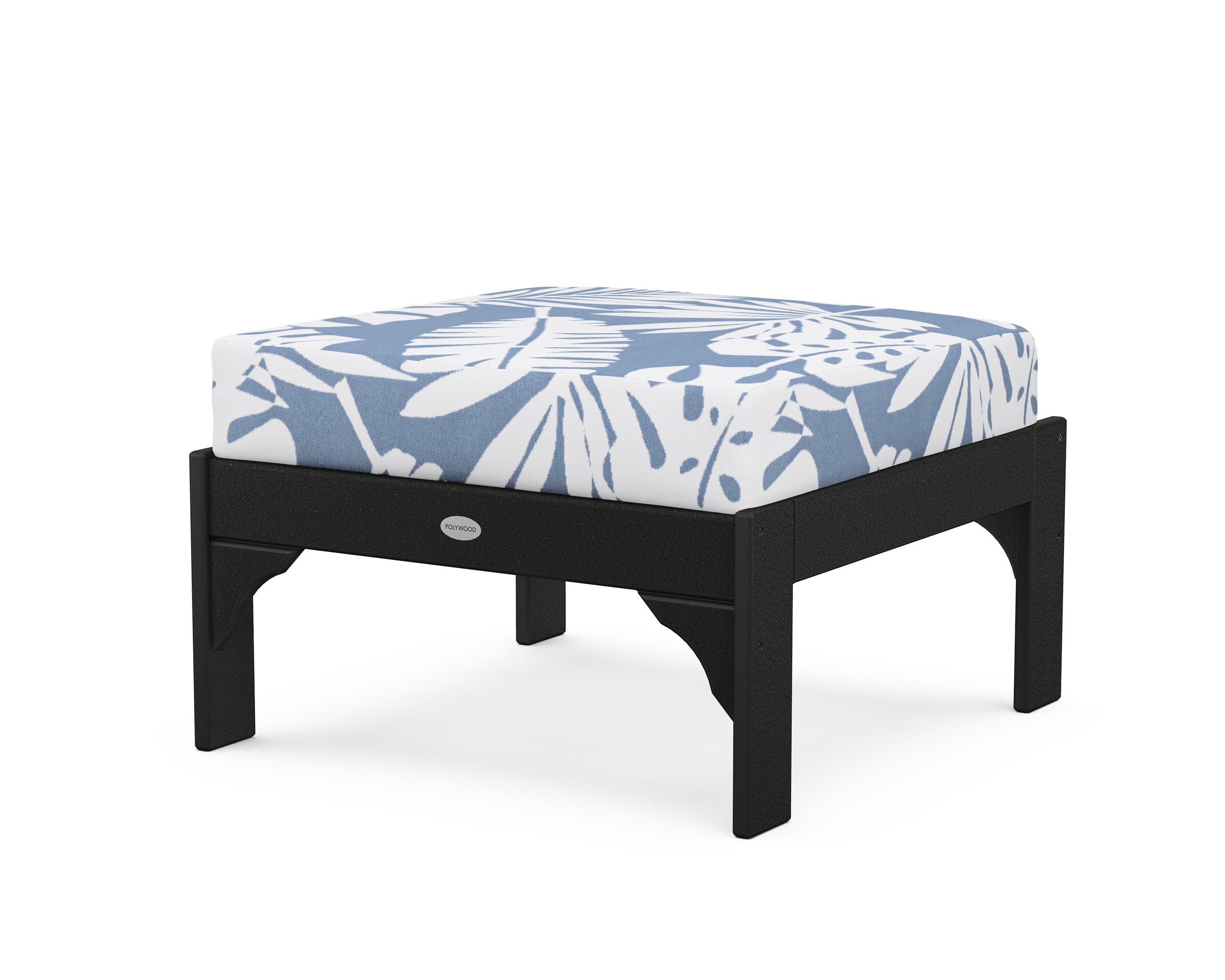 Vineyard Deep Seating Ottoman in Black / Leaf Sky Blue