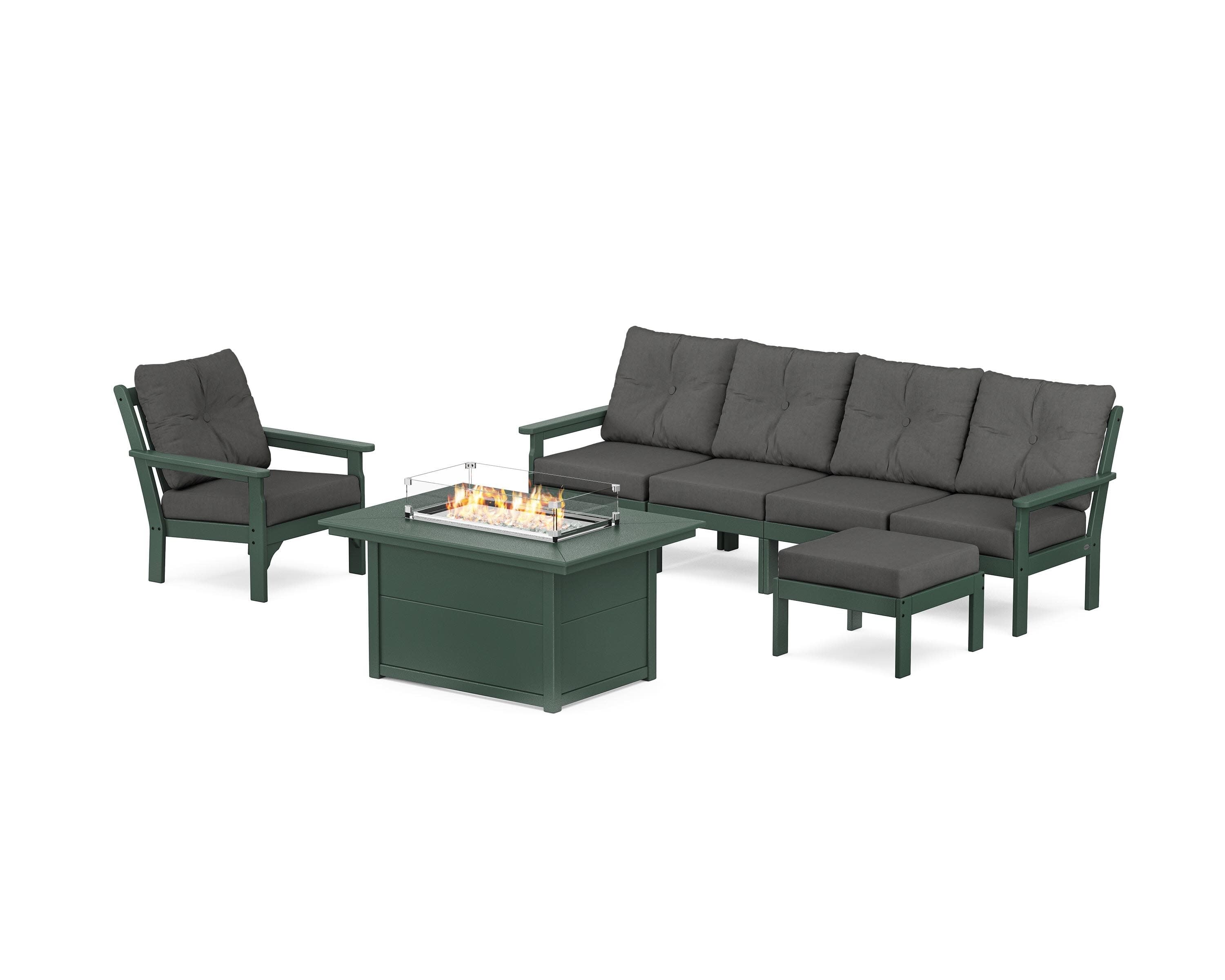 Vineyard Sectional Lounge and Fire Pit Set in Green / Spectrum Carbon