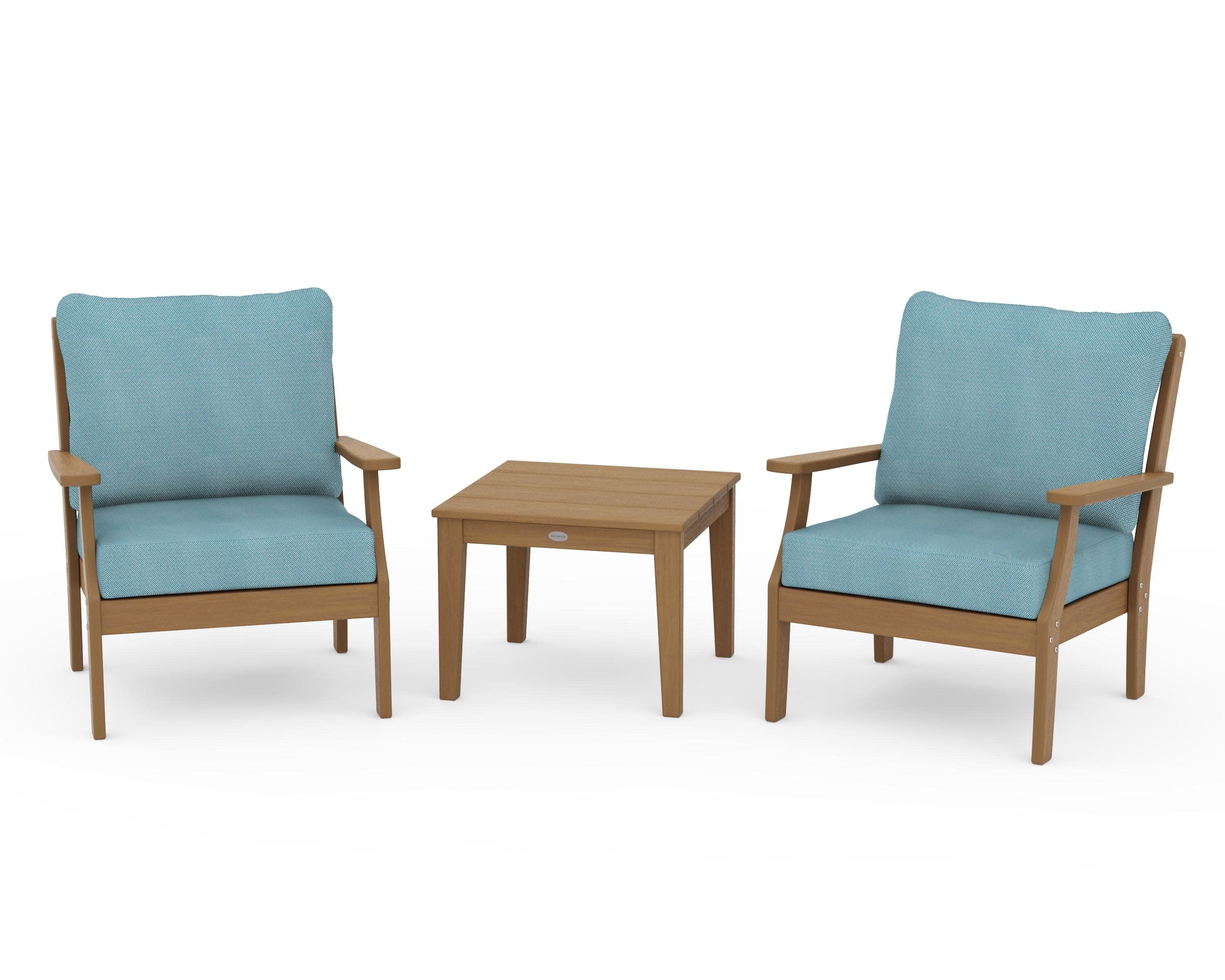 Braxton 3-Piece Deep Seating Set in Natural / Lattice Sky Blue