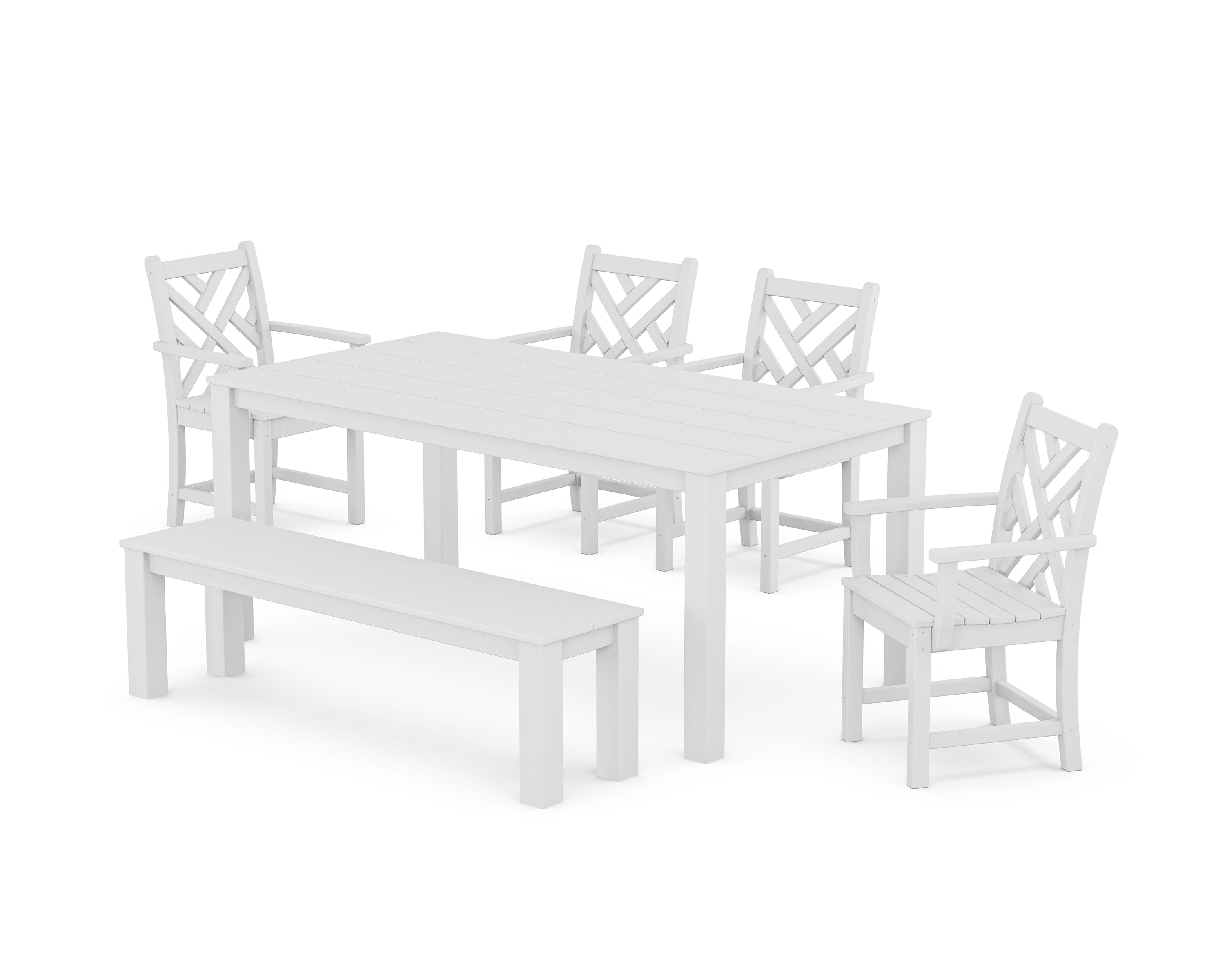 Chippendale 6-Piece Parsons Dining Set with Bench in White
