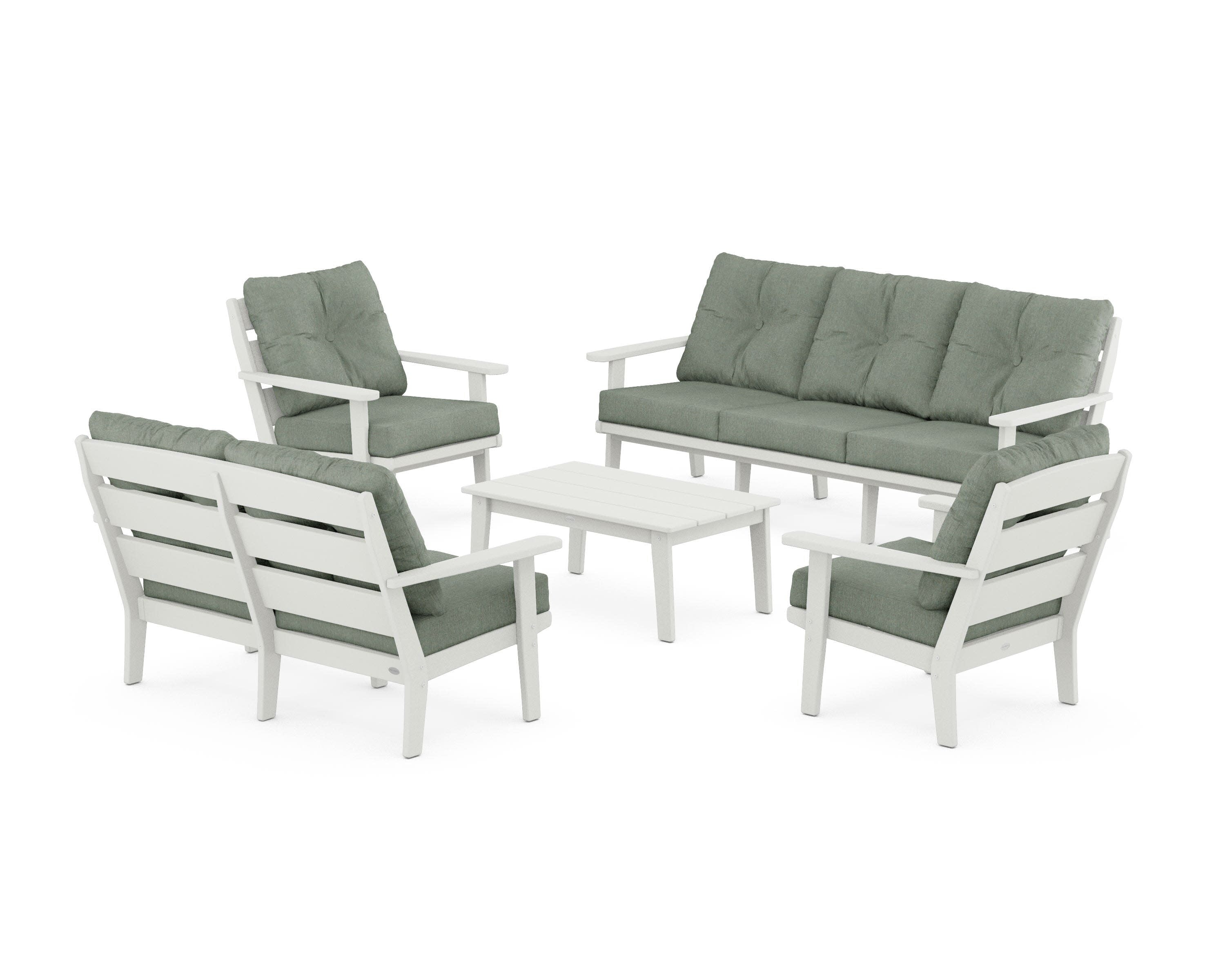 Lakeside 5-Piece Lounge Sofa Set in Vintage White / Cast Sage