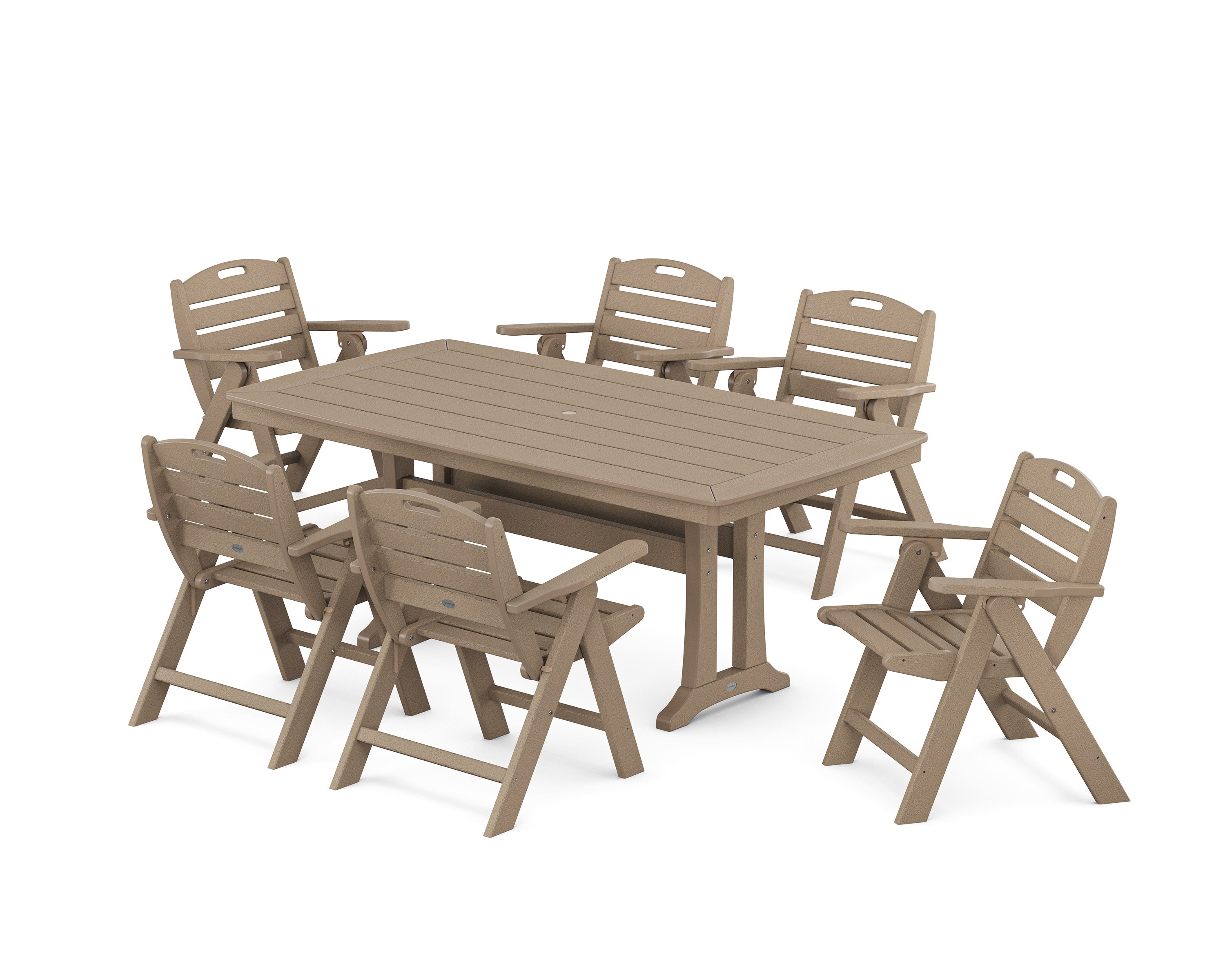 Nautical Lowback 7-Piece Dining Set with Trestle Legs in Vintage Sahara